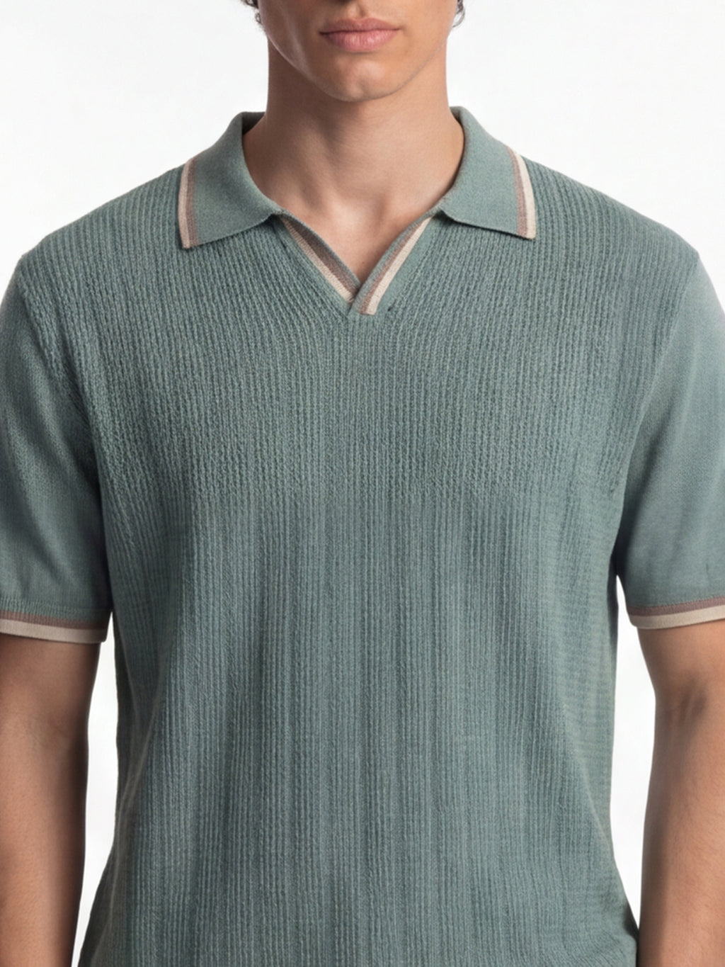 Highlander Men Green Self Design Polo Collar T-Shirt - Green - Image 5
