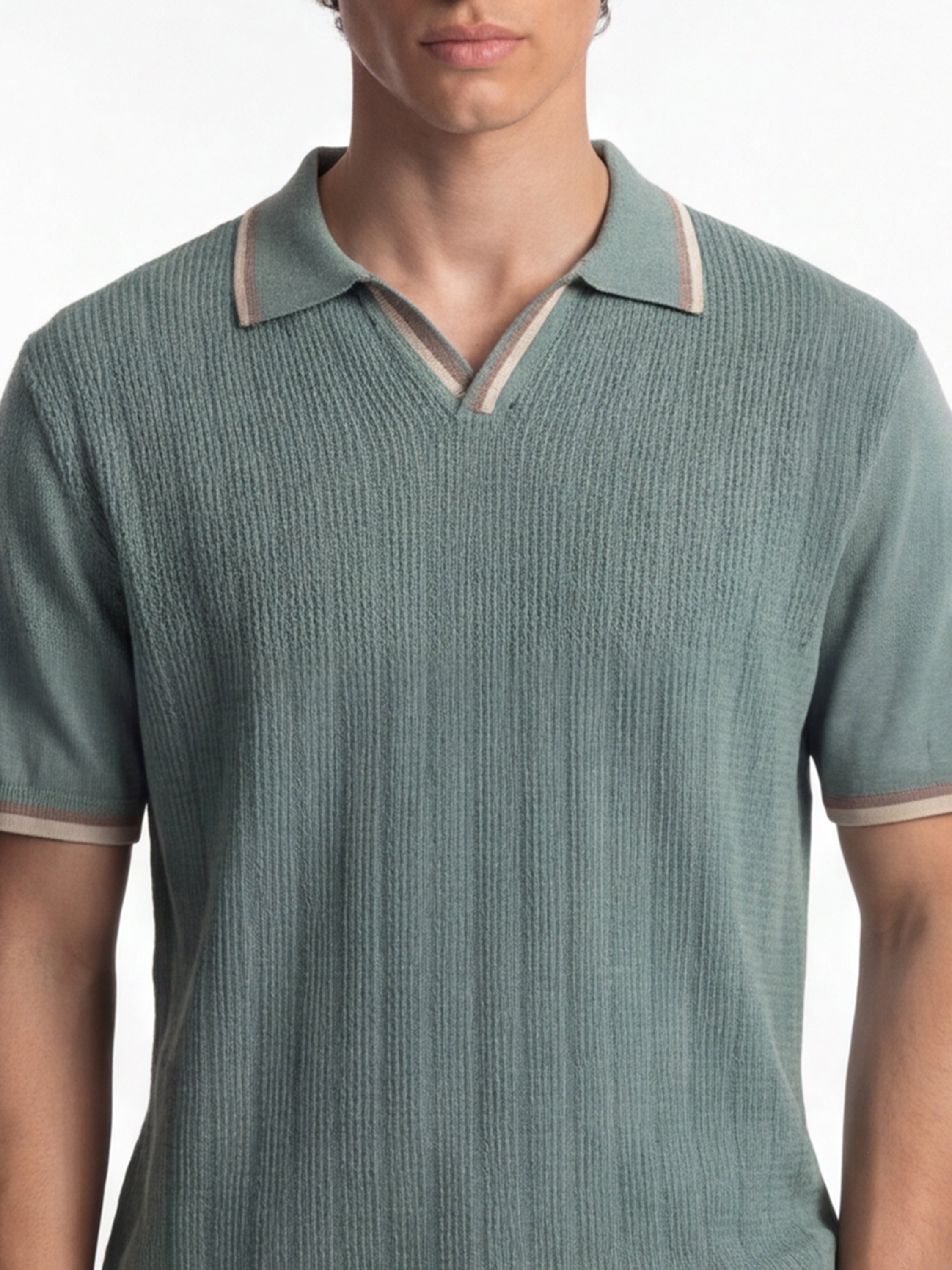 Highlander Men Green Self Design Polo Collar T-Shirt - Green - Image 5