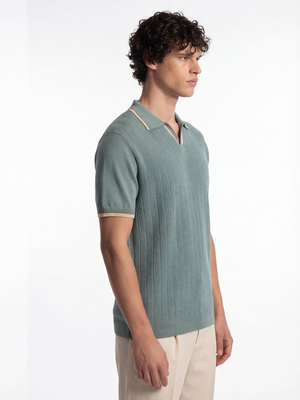 Highlander Men Green Self Design Polo Collar T-Shirt - Green - Image 6