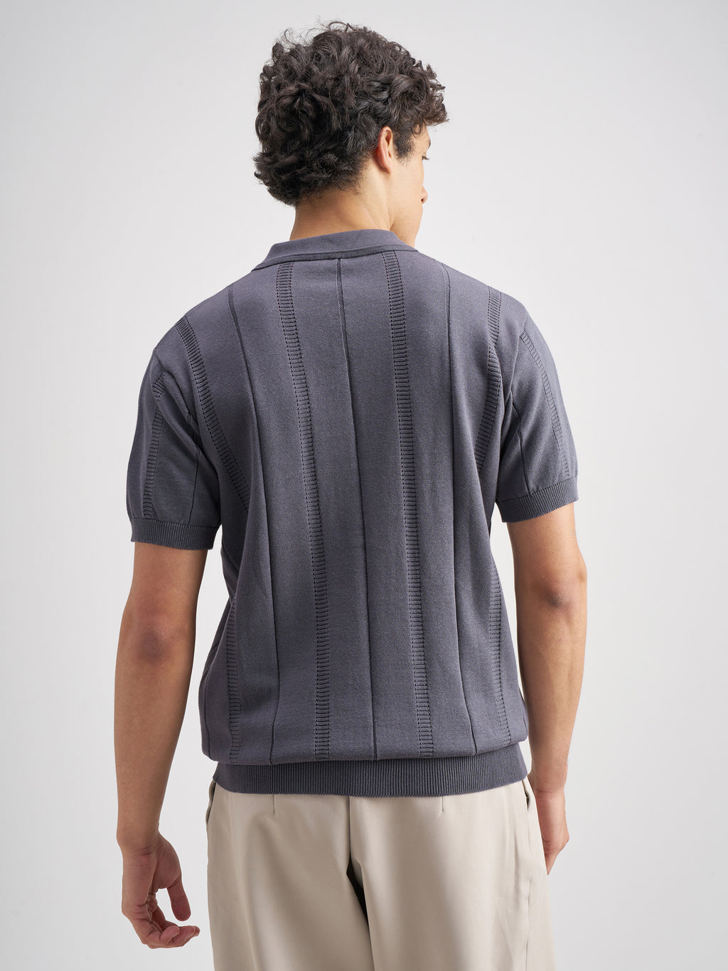 Highlander Men Blue Self Design Polo Collar T-Shirt - Blue - Image 3