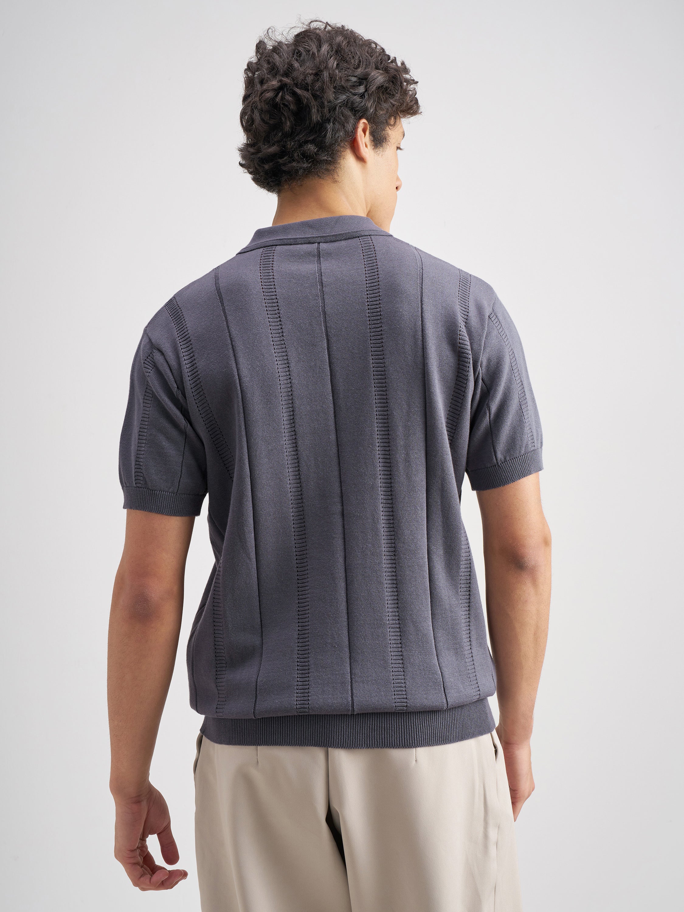 Highlander Men Blue Self Design Polo Collar T-Shirt - Blue - Image 3