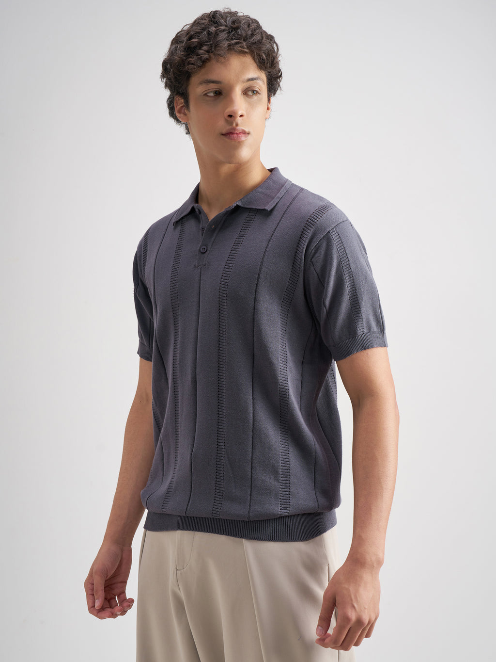 Highlander Men Blue Self Design Polo Collar T-Shirt - Blue - Image 4