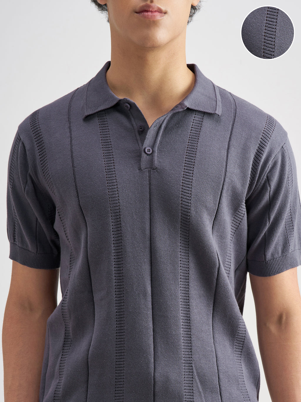Highlander Men Blue Self Design Polo Collar T-Shirt - Blue - Image 5