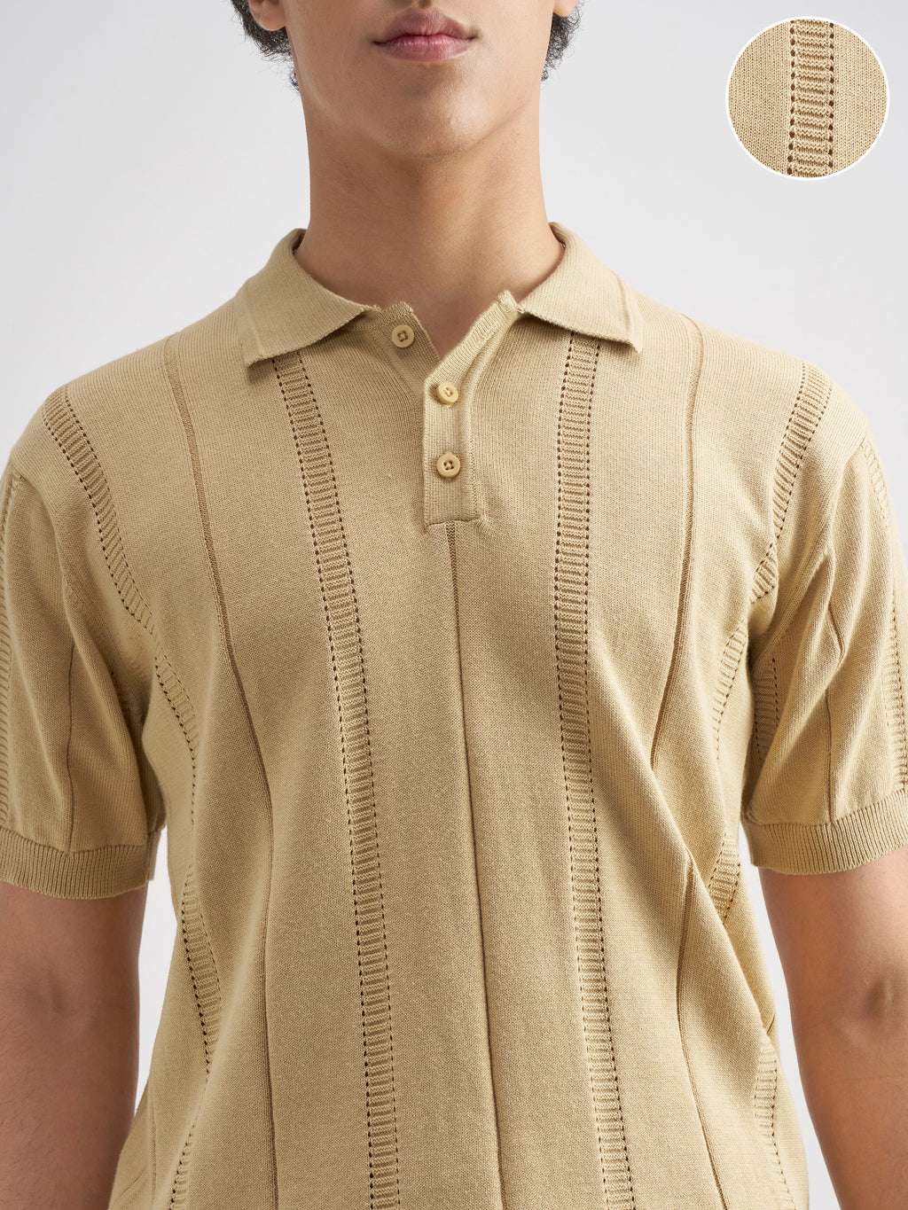 Highlander Men Beige Self Design Polo Collar T-Shirt - Beige - Image 5