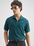 Highlander Men Teal Self Design Polo Collar T-Shirt - Teal - Image 1
