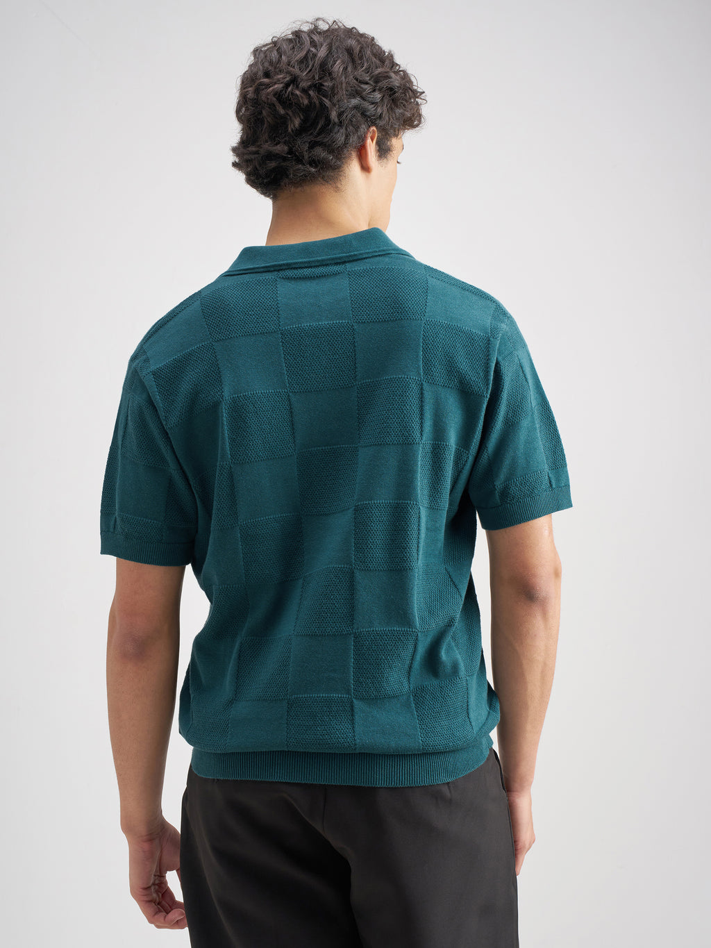 Highlander Men Teal Self Design Polo Collar T-Shirt - Teal - Image 3