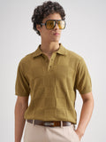 Highlander Men Khaki Self Design Polo Collar T-Shirt - Khaki - Image 1