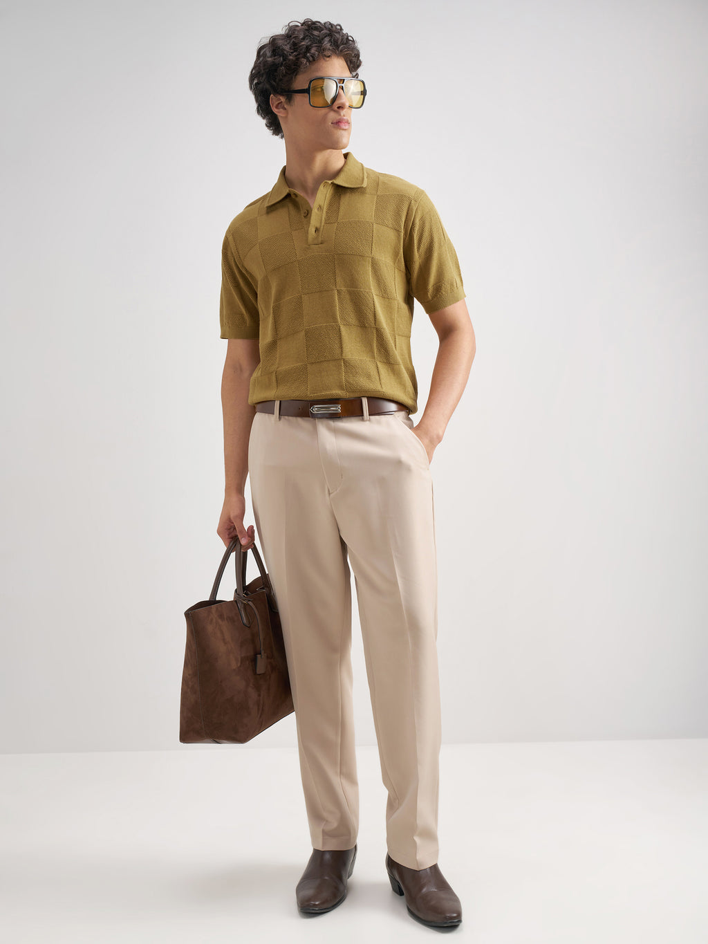 Highlander Men Khaki Self Design Polo Collar T-Shirt - Khaki - Image 2