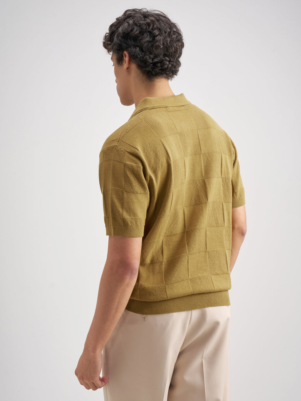 Highlander Men Khaki Self Design Polo Collar T-Shirt - Khaki - Image 3
