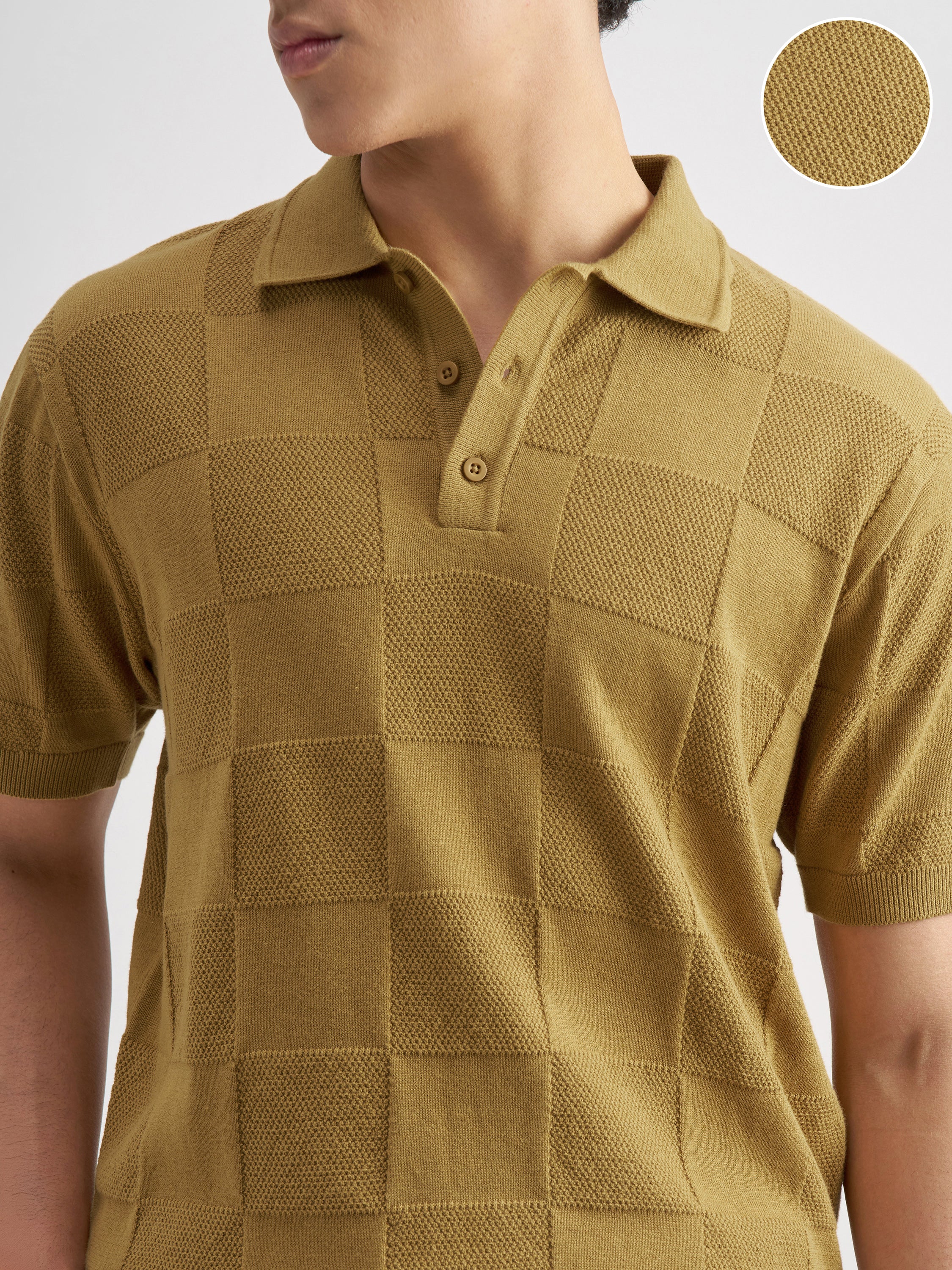 Highlander Men Khaki Self Design Polo Collar T-Shirt - Khaki - Image 5