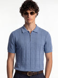 Highlander Men Blue Self Design Polo Collar T-Shirt - Blue - Image 1