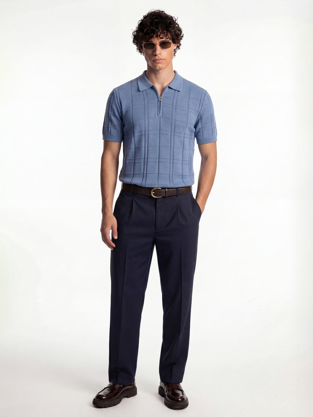 Highlander Men Blue Self Design Polo Collar T-Shirt - Blue - Image 2