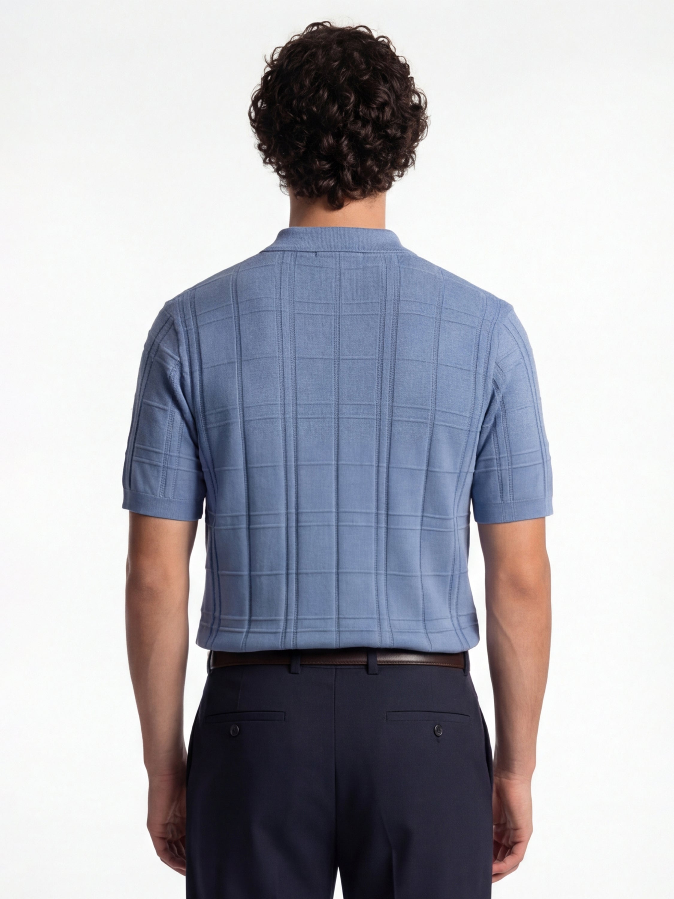 Highlander Men Blue Self Design Polo Collar T-Shirt - Blue - Image 3