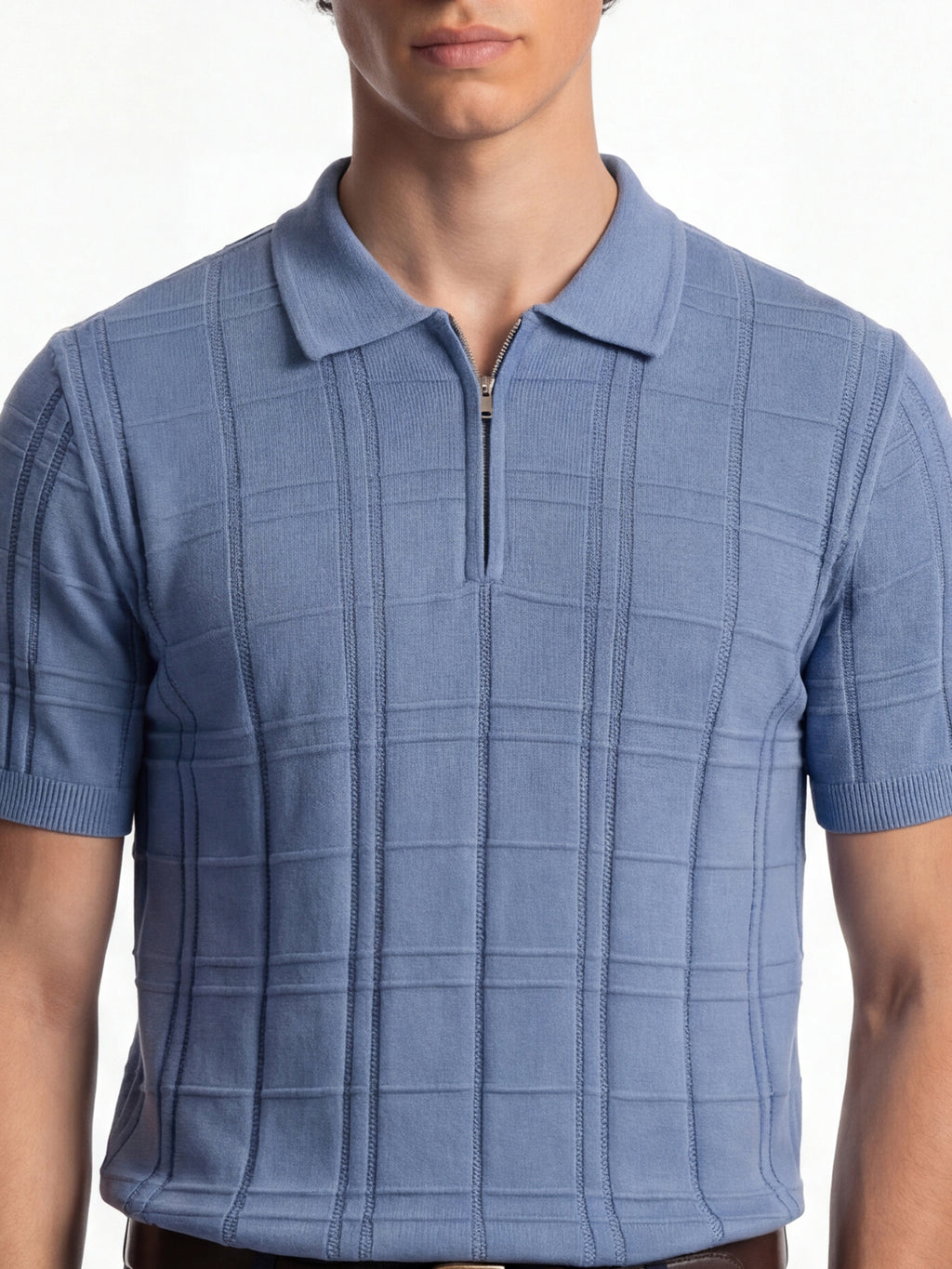 Highlander Men Blue Self Design Polo Collar T-Shirt - Blue - Image 5