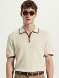 Highlander Men Cream Self Design Polo Collar T-Shirt - Cream - Image 1