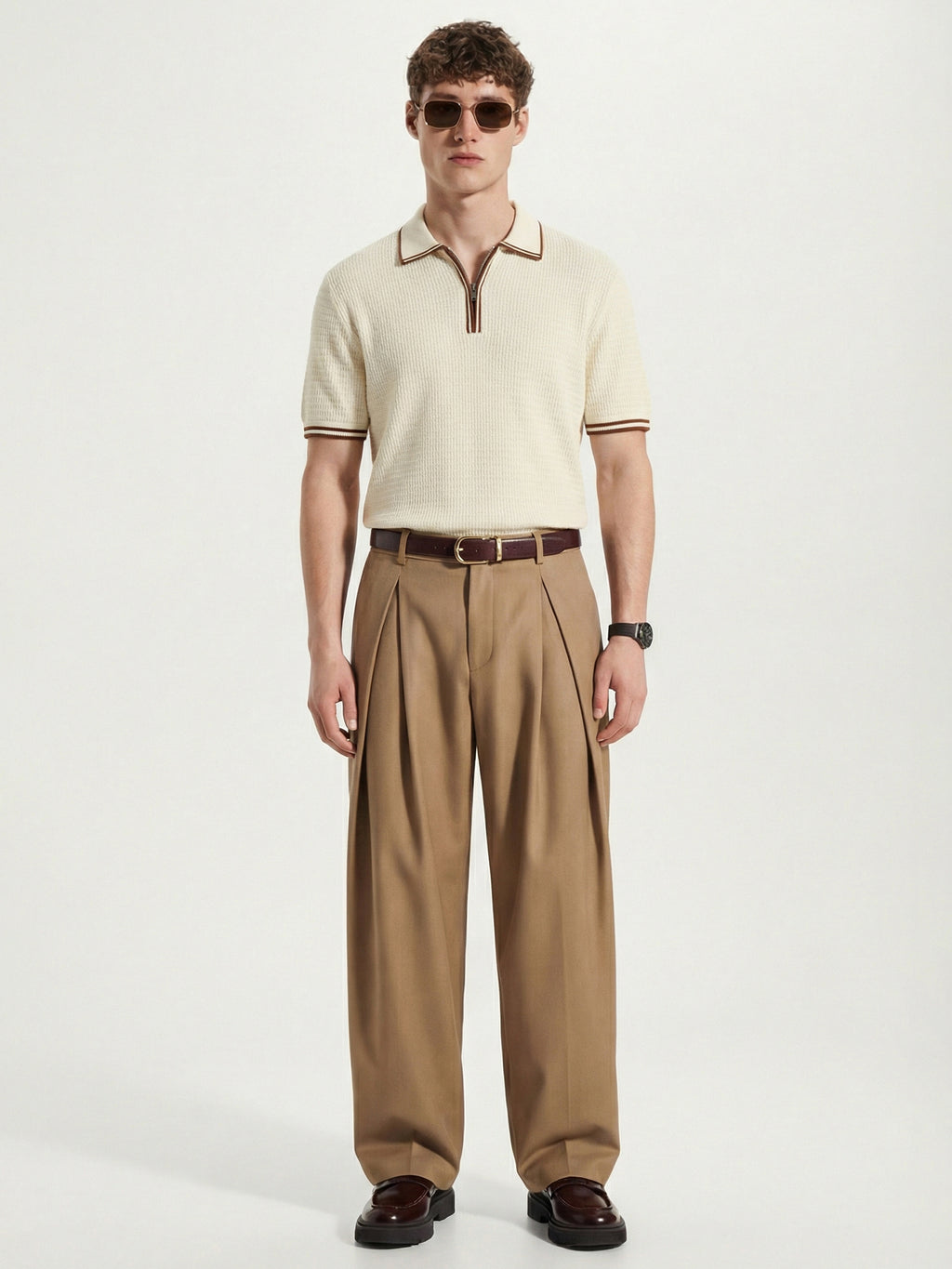 Highlander Men Cream Self Design Polo Collar T-Shirt - Cream - Image 2