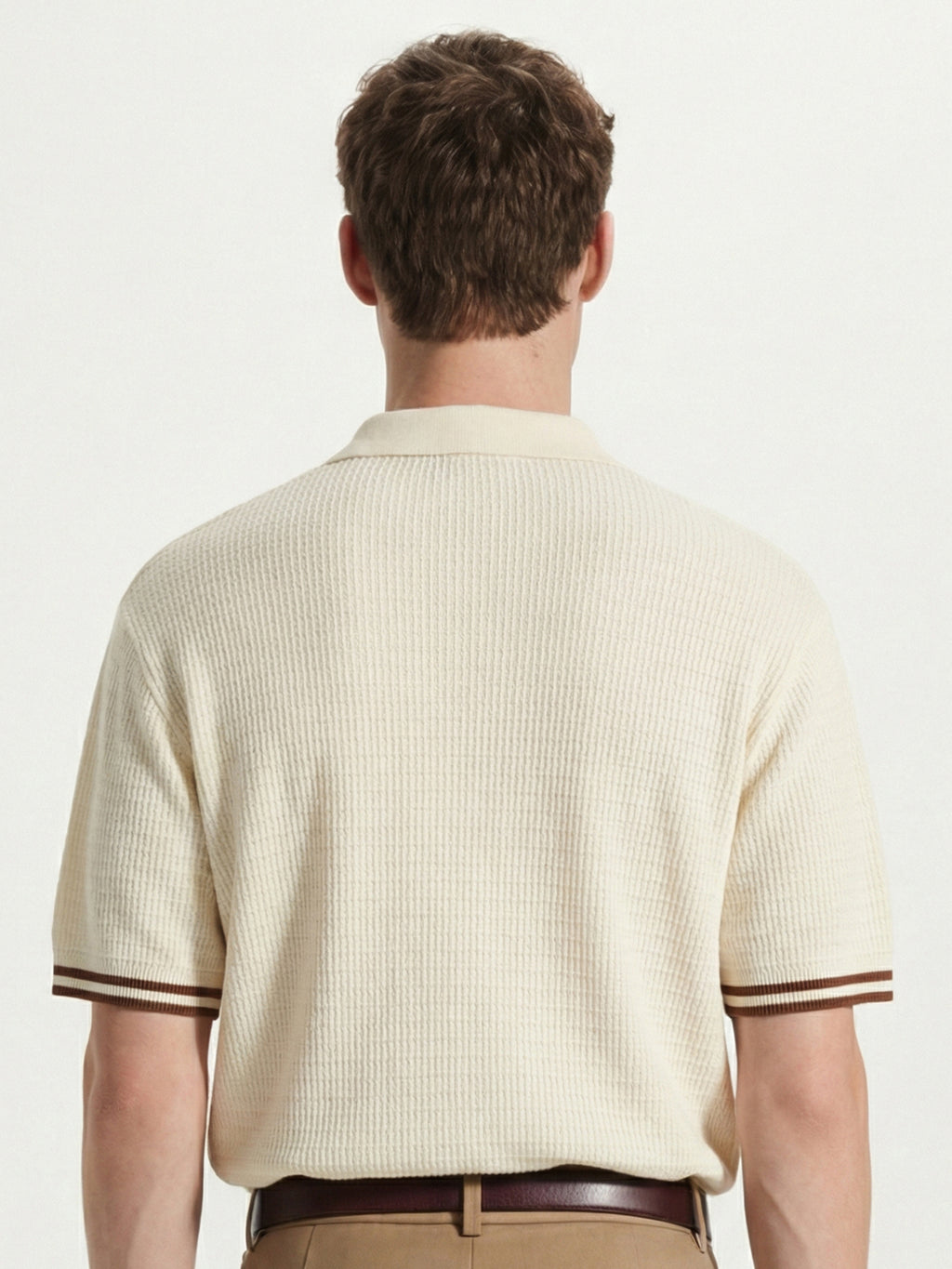 Highlander Men Cream Self Design Polo Collar T-Shirt - Cream - Image 3