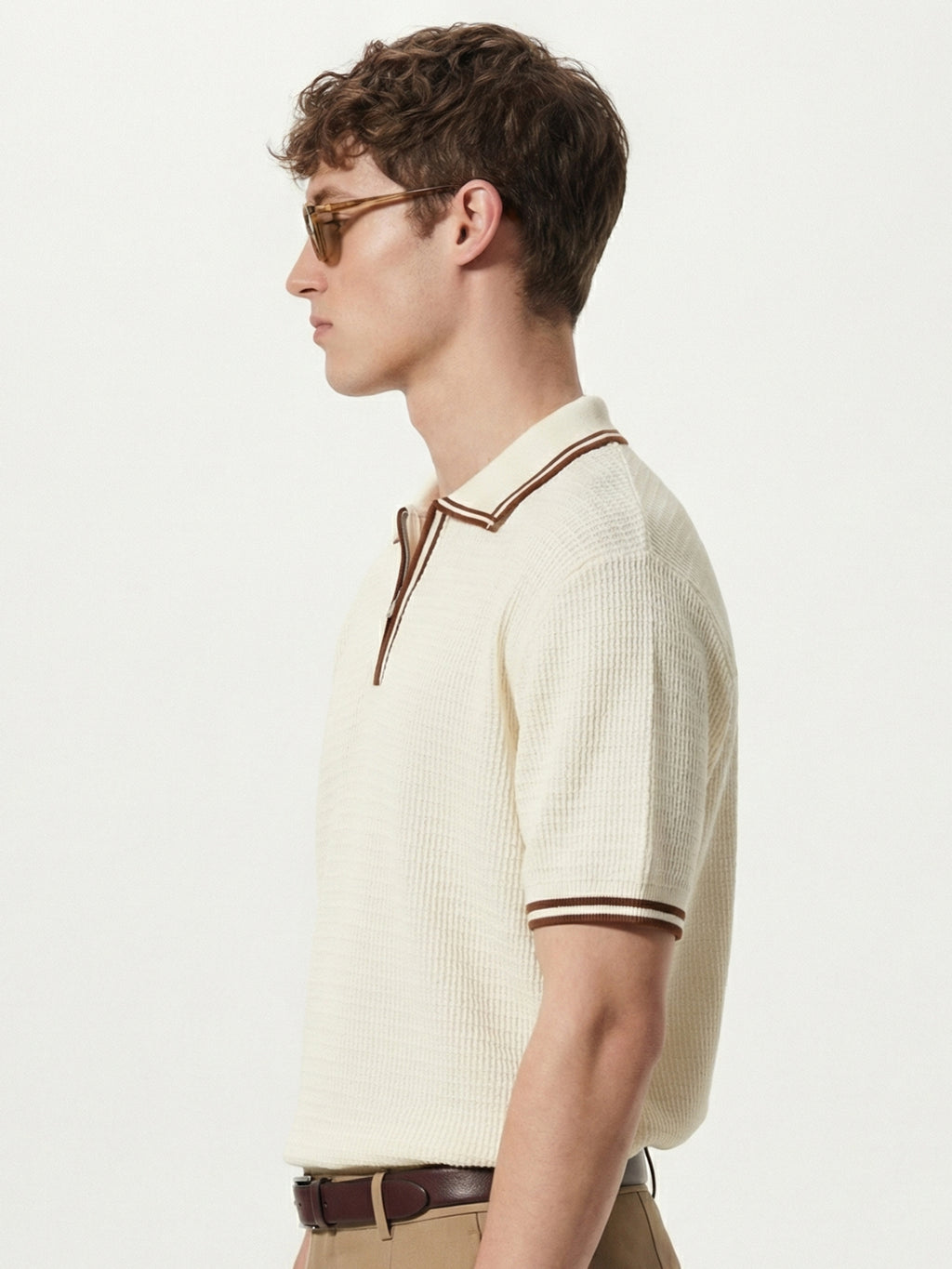 Highlander Men Cream Self Design Polo Collar T-Shirt - Cream - Image 5
