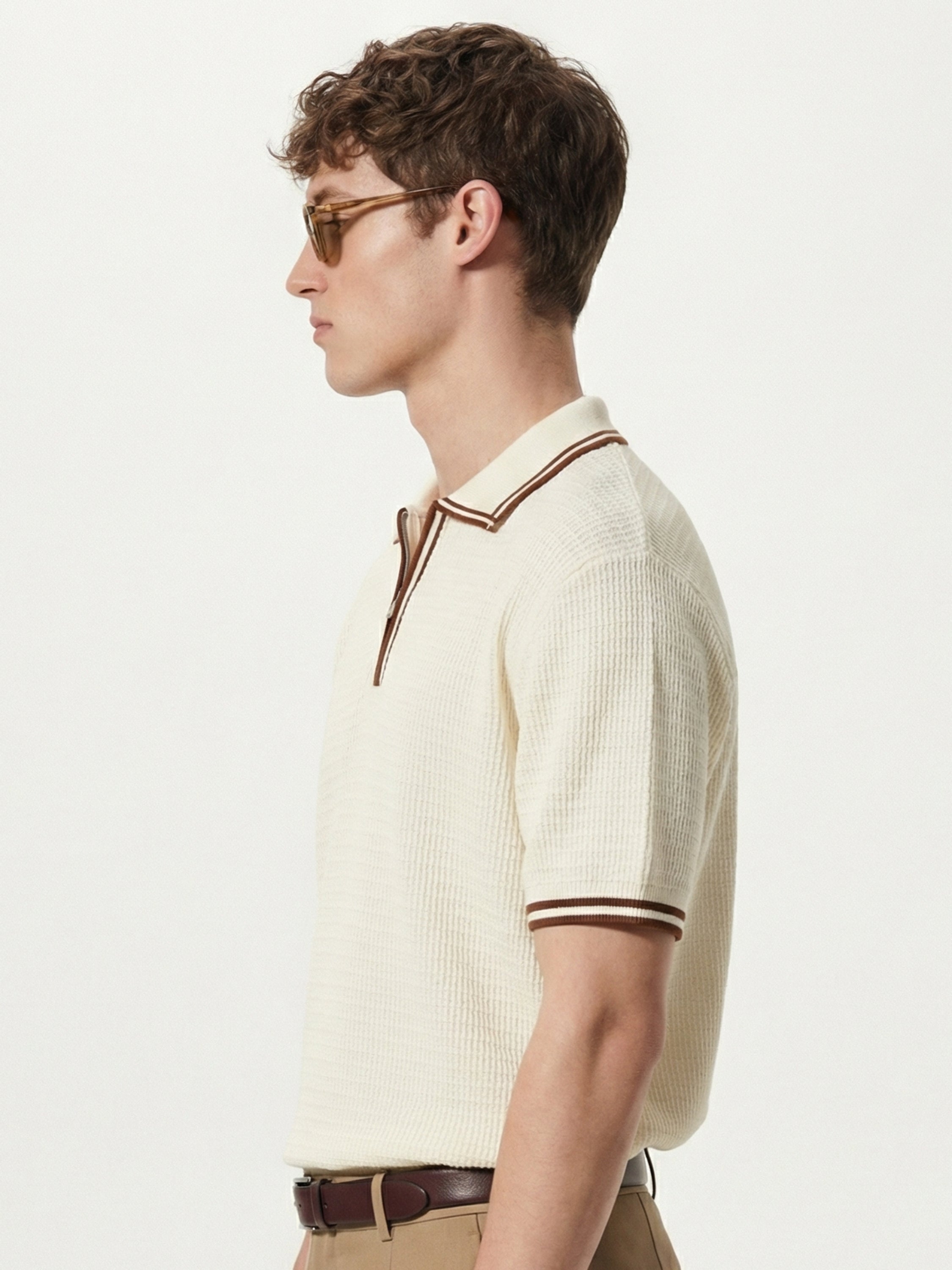 Highlander Men Cream Self Design Polo Collar T-Shirt - Cream - Image 5
