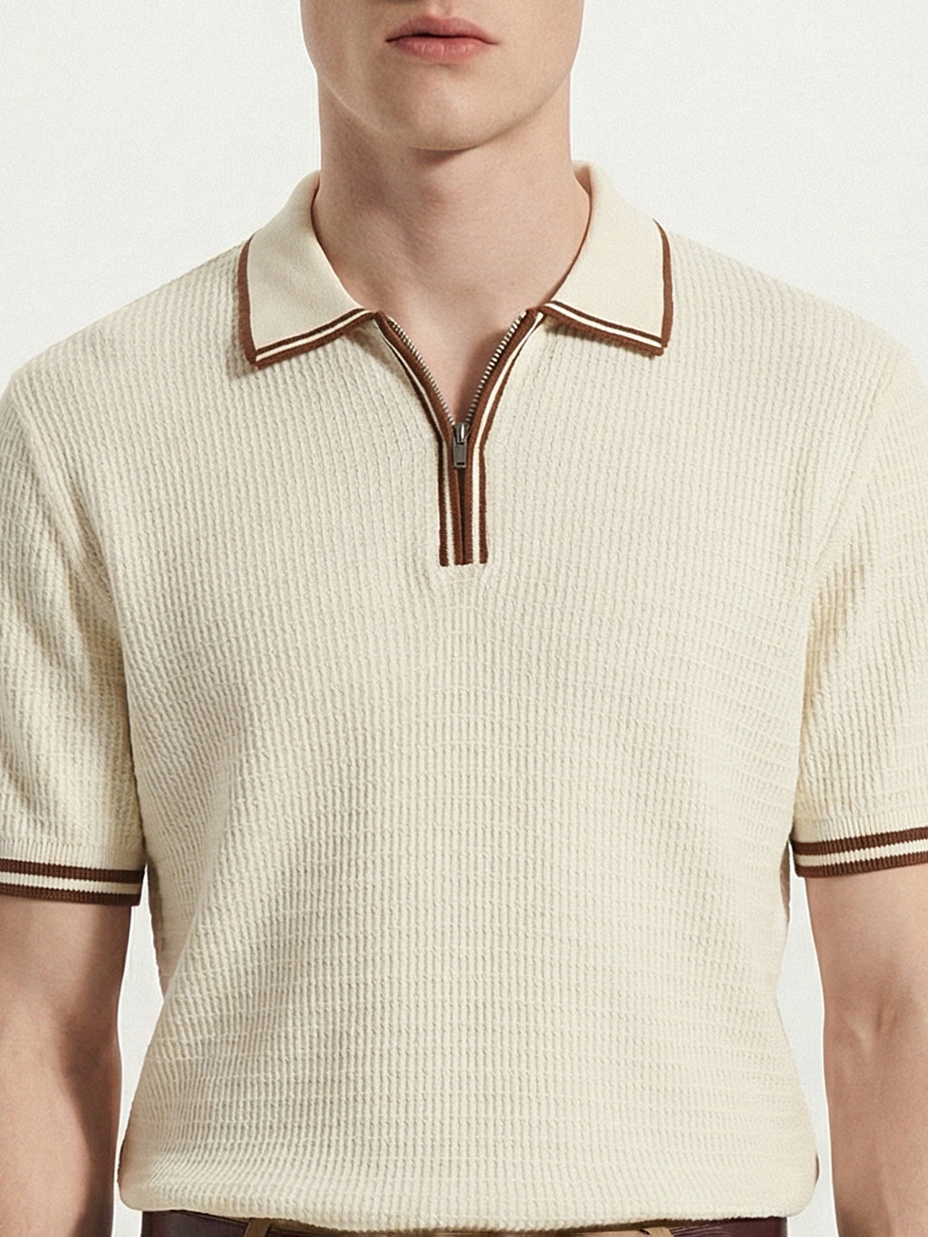 Highlander Men Cream Self Design Polo Collar T-Shirt - Cream - Image 6