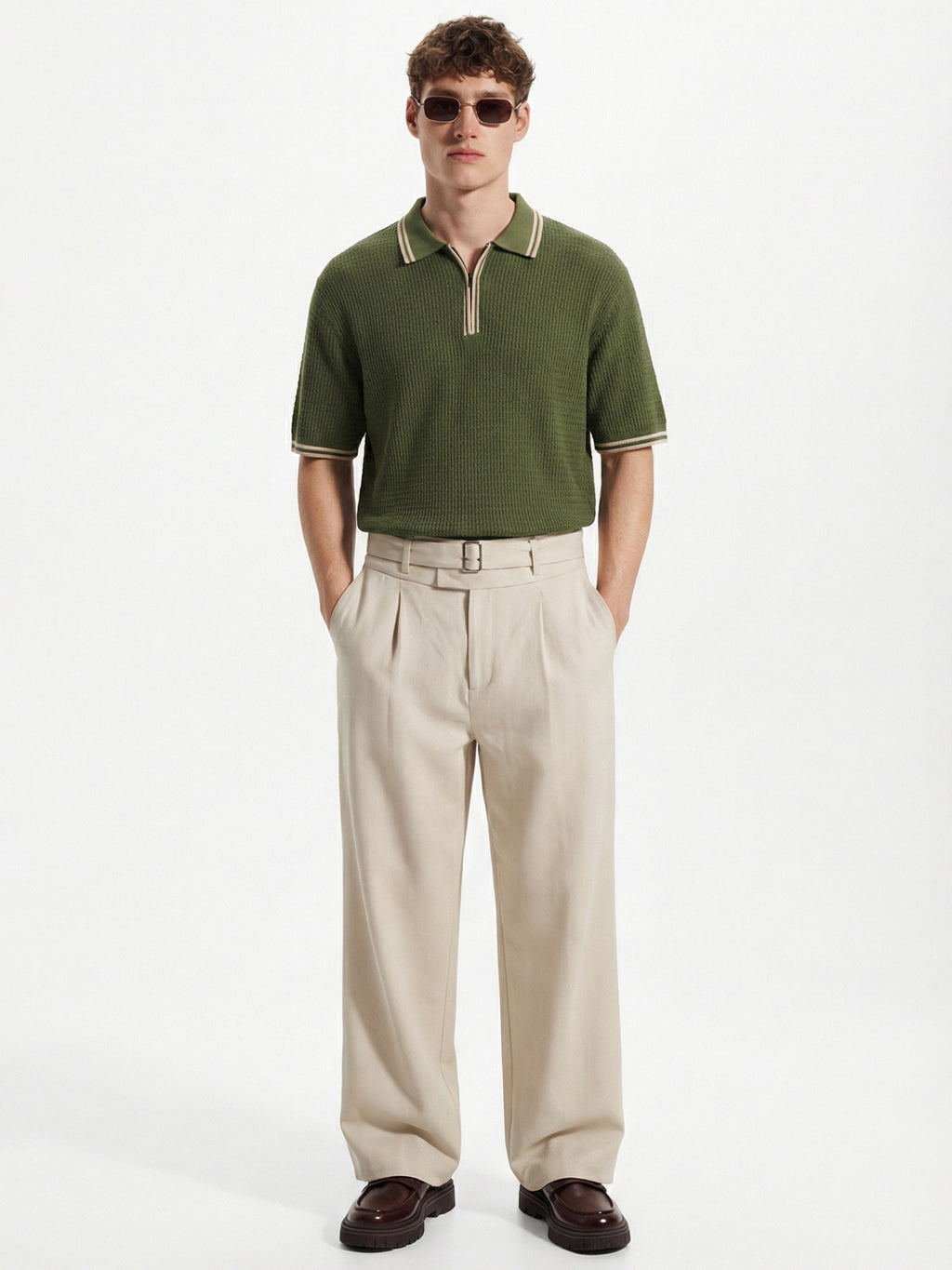 Highlander Men Olive Self Design Polo Collar T-Shirt - Olive - Image 2
