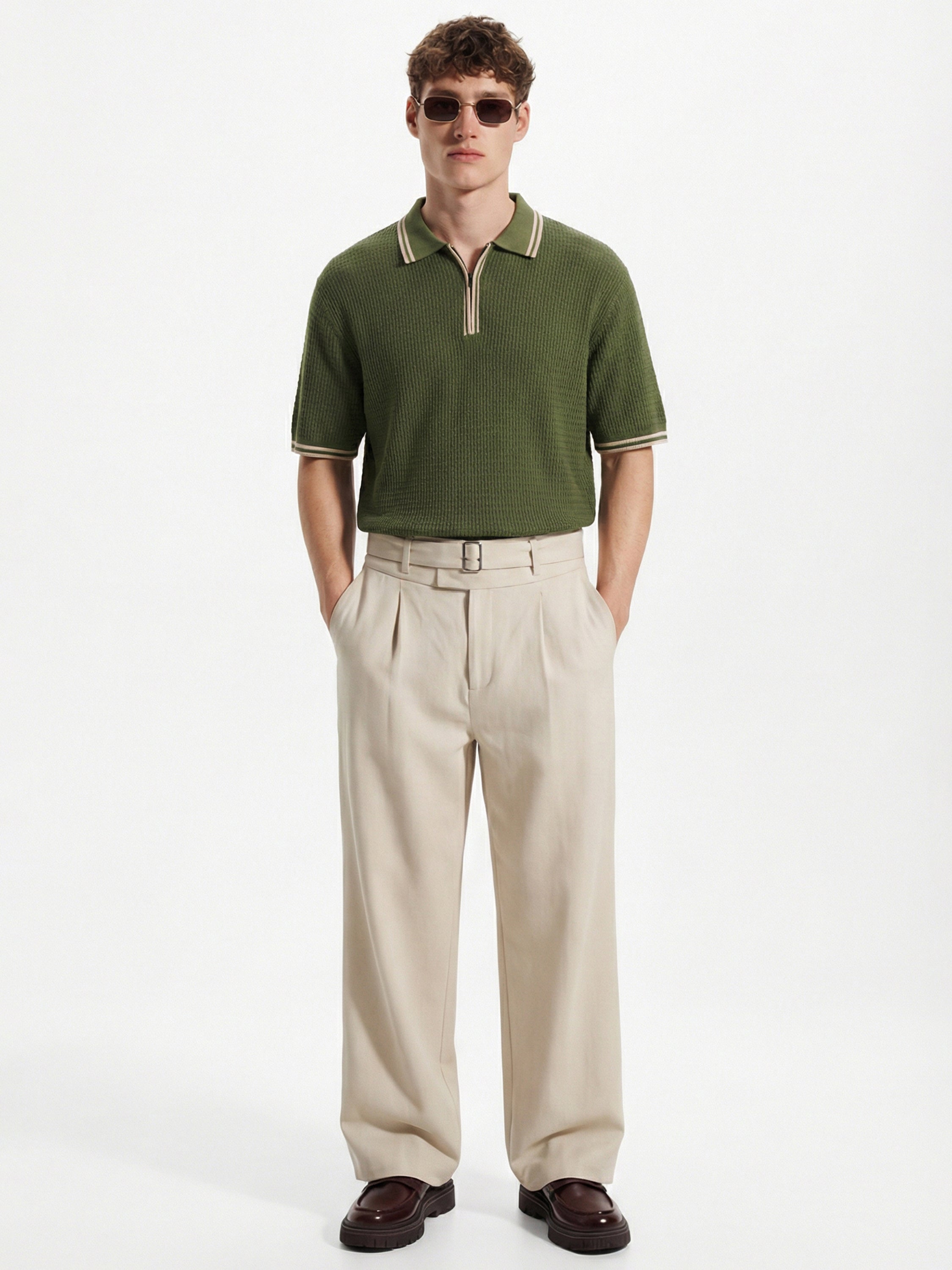 Highlander Men Olive Self Design Polo Collar T-Shirt - Olive - Image 2