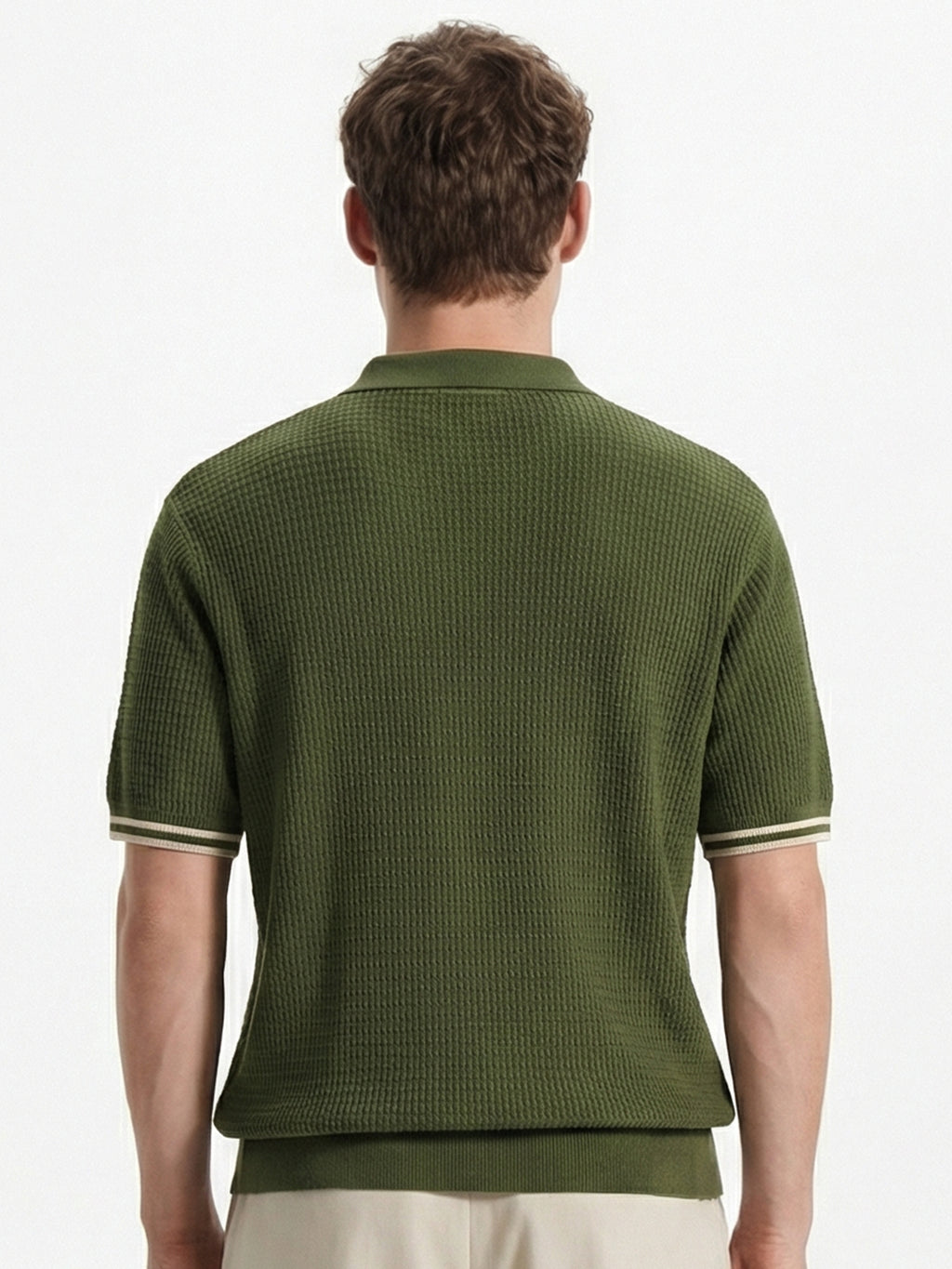 Highlander Men Olive Self Design Polo Collar T-Shirt - Olive - Image 3