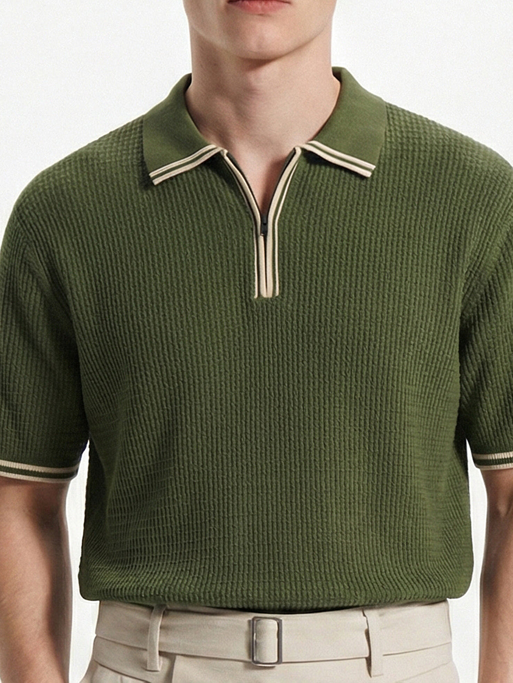 Highlander Men Olive Self Design Polo Collar T-Shirt - Olive - Image 6