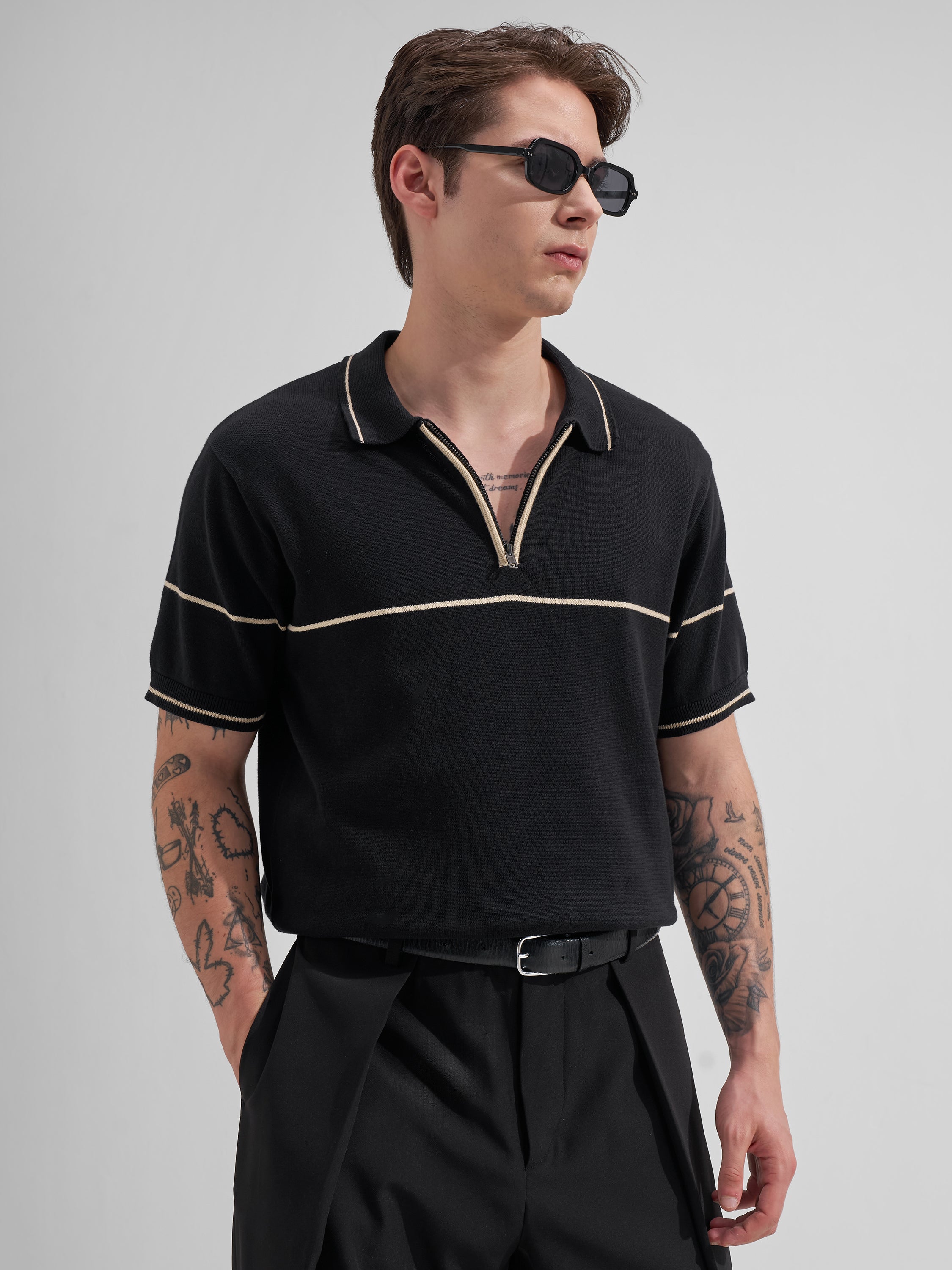Highlander Men Black Solid Polo Collar T-Shirt