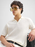 Highlander Men Off White Self Design Polo Collar T-Shirt - Off White - Image 1