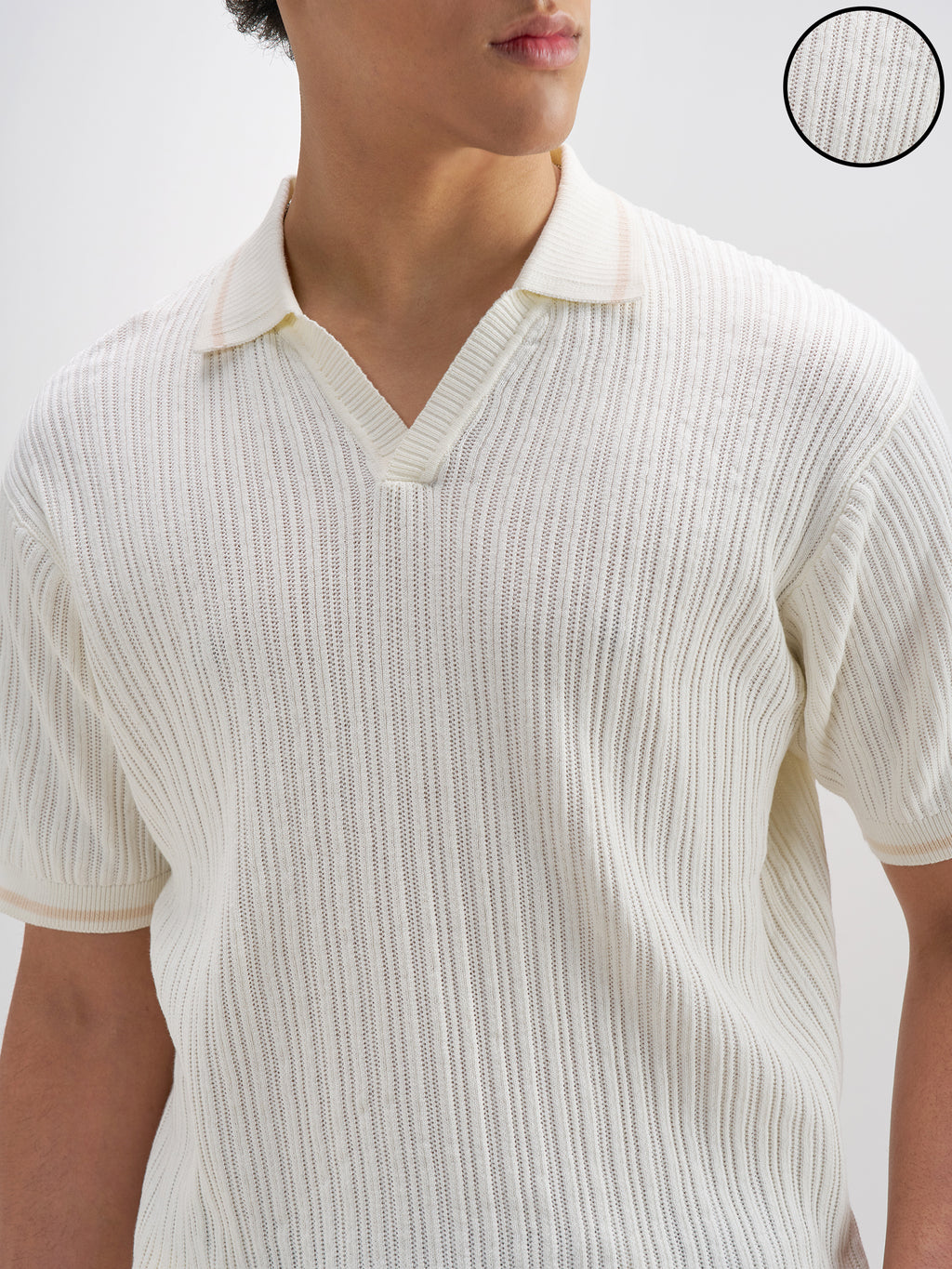 Highlander Men Off White Self Design Polo Collar T-Shirt - Off White - Image 5