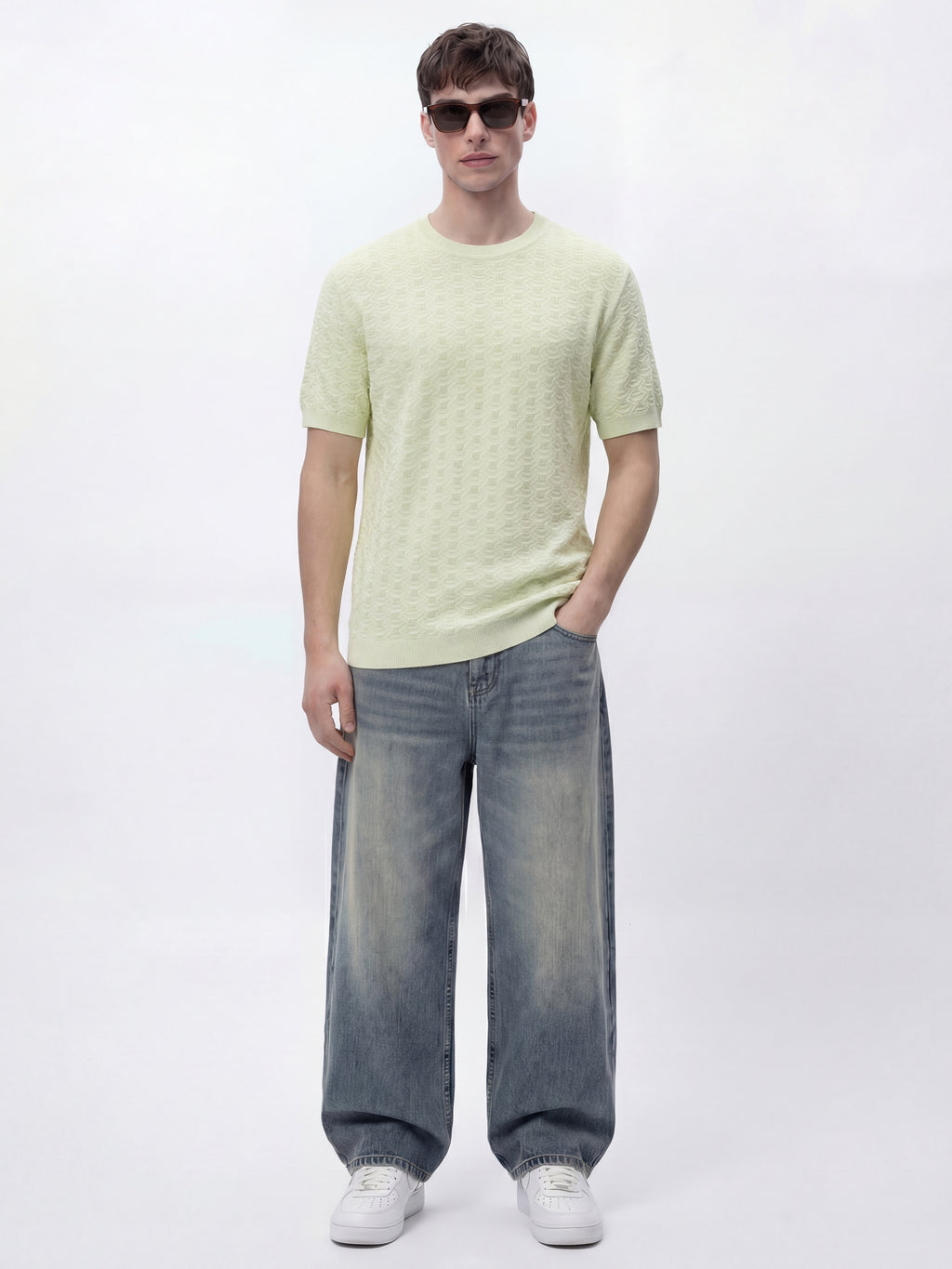 Highlander Men Green Self Design Round Neck Oversized Fit T-Shirt - Green - Image 2