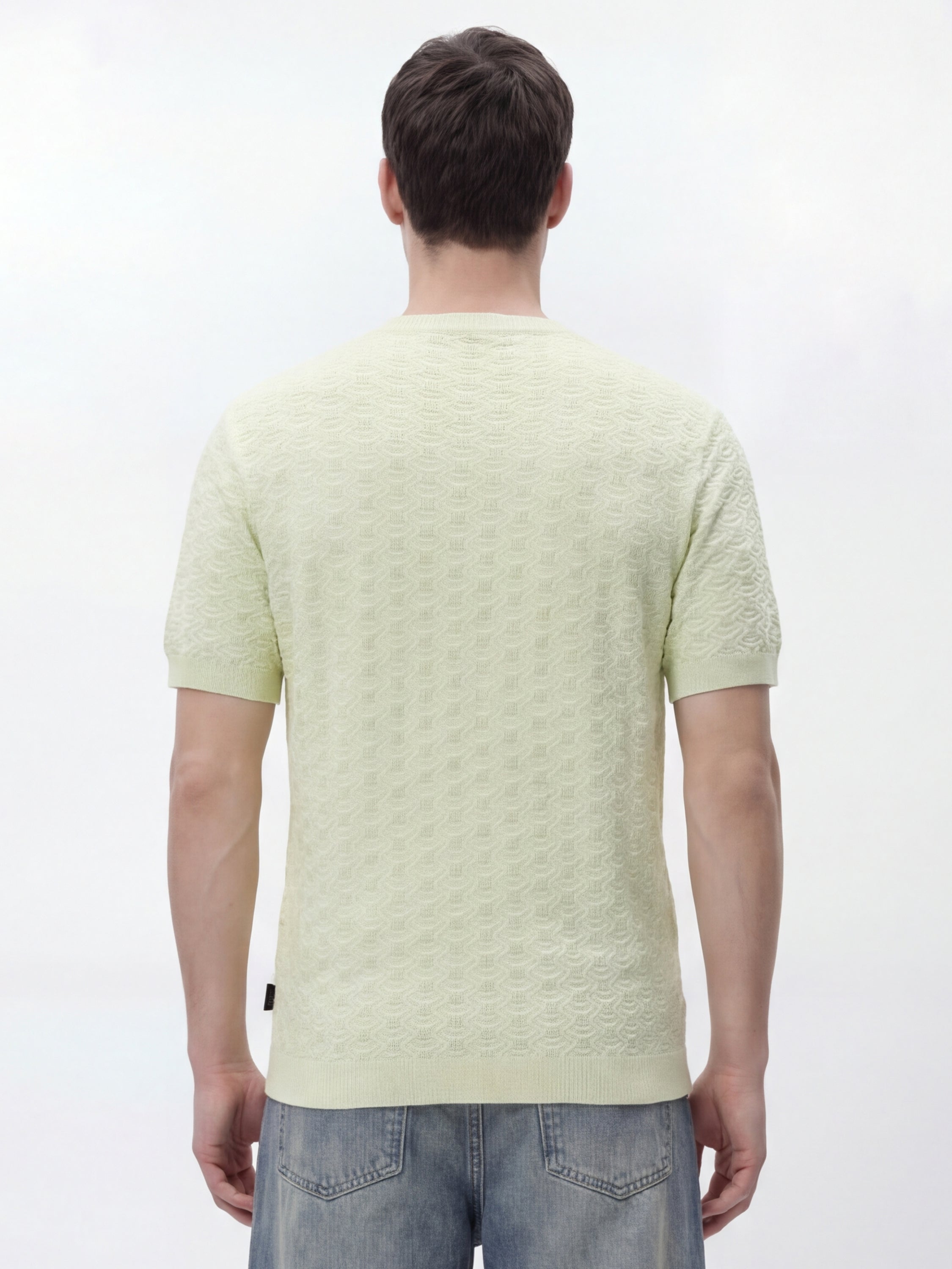 Highlander Men Green Self Design Round Neck Oversized Fit T-Shirt - Green - Image 3
