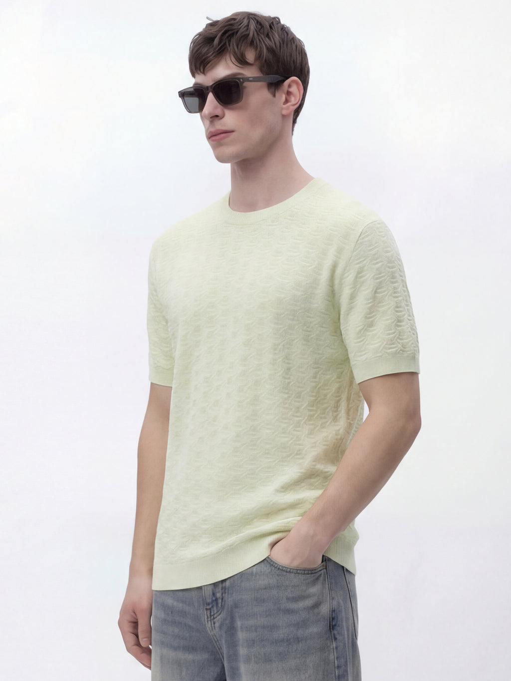 Highlander Men Green Self Design Round Neck Oversized Fit T-Shirt - Green - Image 4