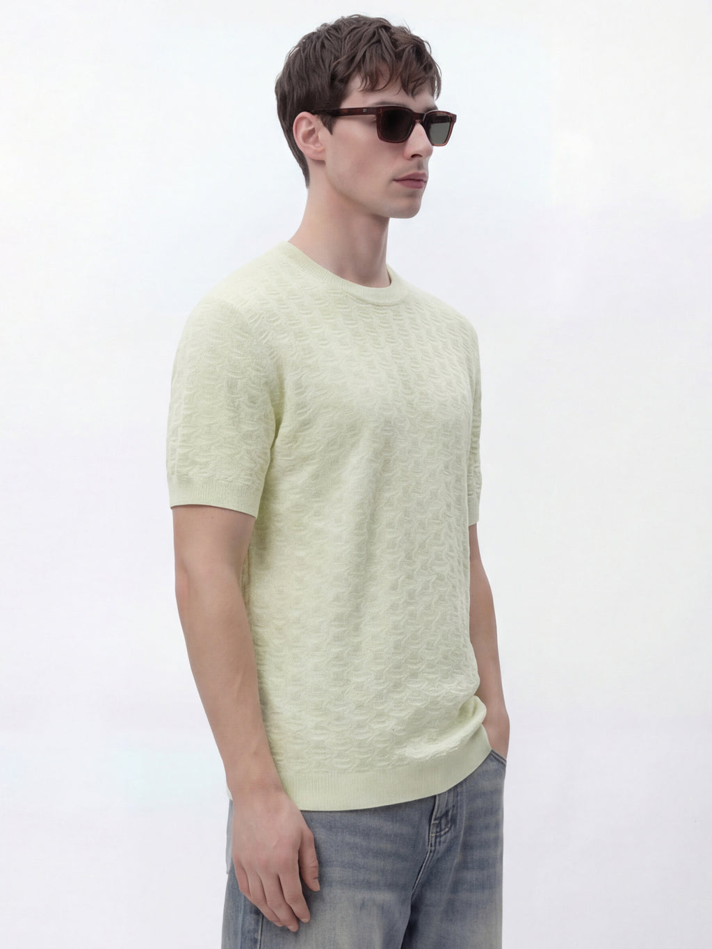 Highlander Men Green Self Design Round Neck Oversized Fit T-Shirt - Green - Image 6