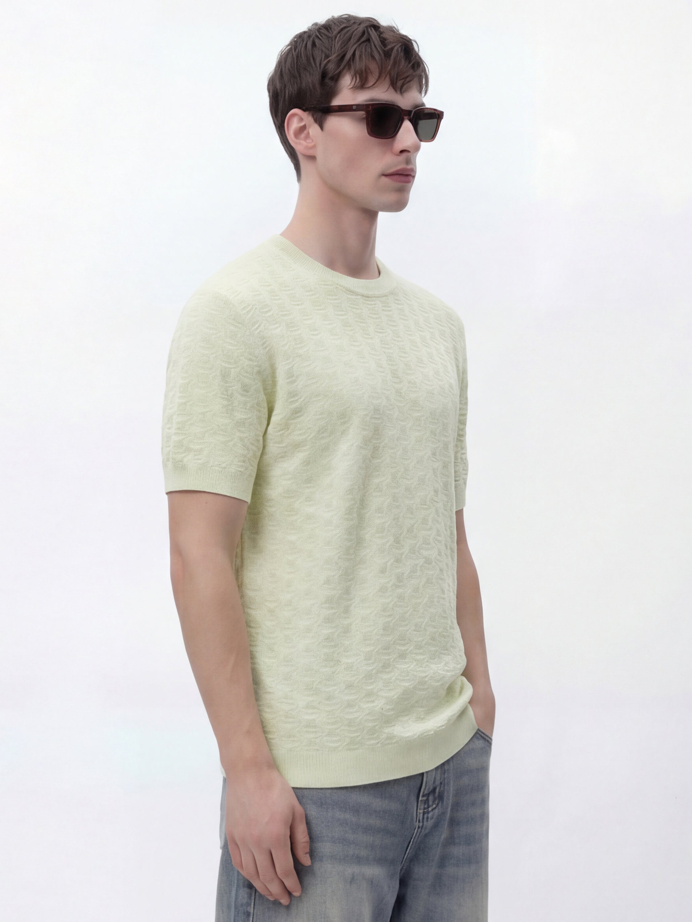 Highlander Men Green Self Design Round Neck Oversized Fit T-Shirt - Green - Image 6