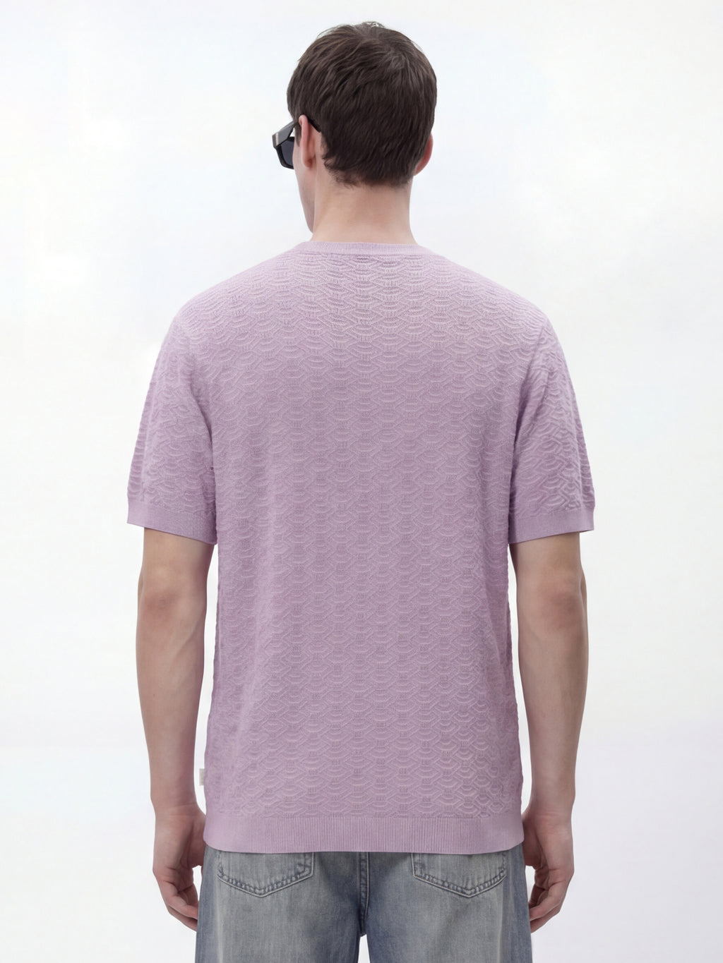 Highlander Men Lavender Self Design Round Neck Oversized Fit T-Shirt - Lavender - Image 3