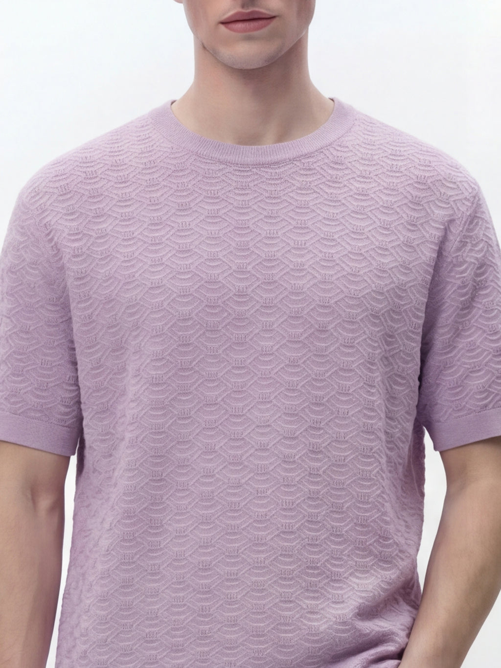 Highlander Men Lavender Self Design Round Neck Oversized Fit T-Shirt - Lavender - Image 5