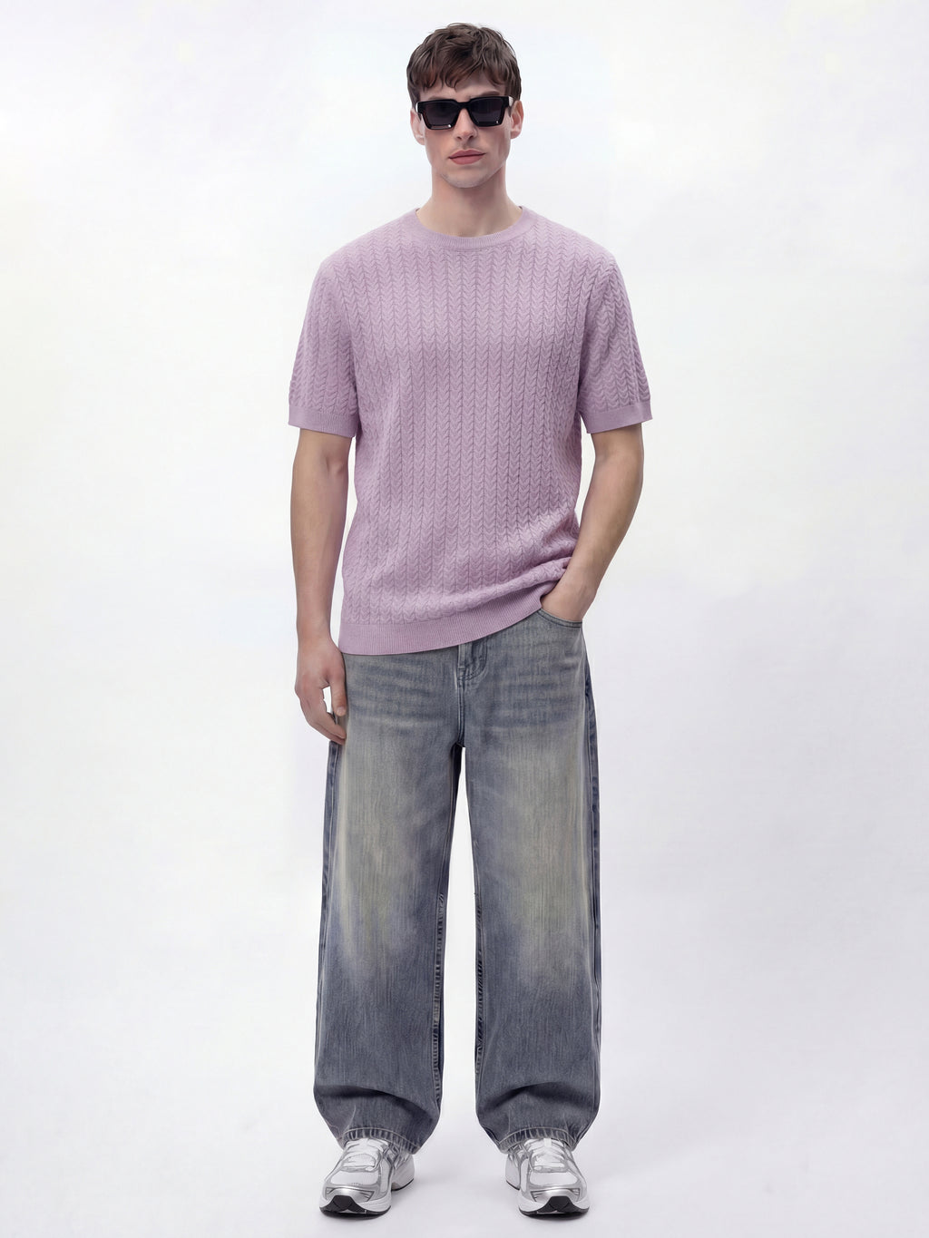Highlander Men Lavender Self Design Round Neck T-Shirt - Lavender - Image 2