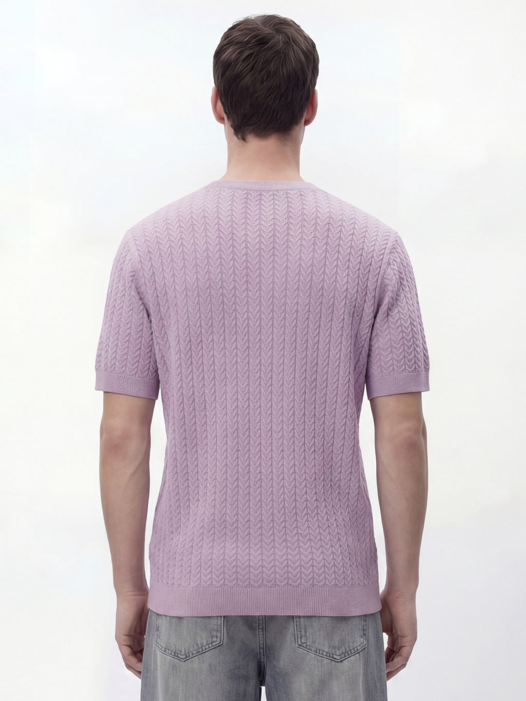 Highlander Men Lavender Self Design Round Neck T-Shirt - Lavender - Image 3