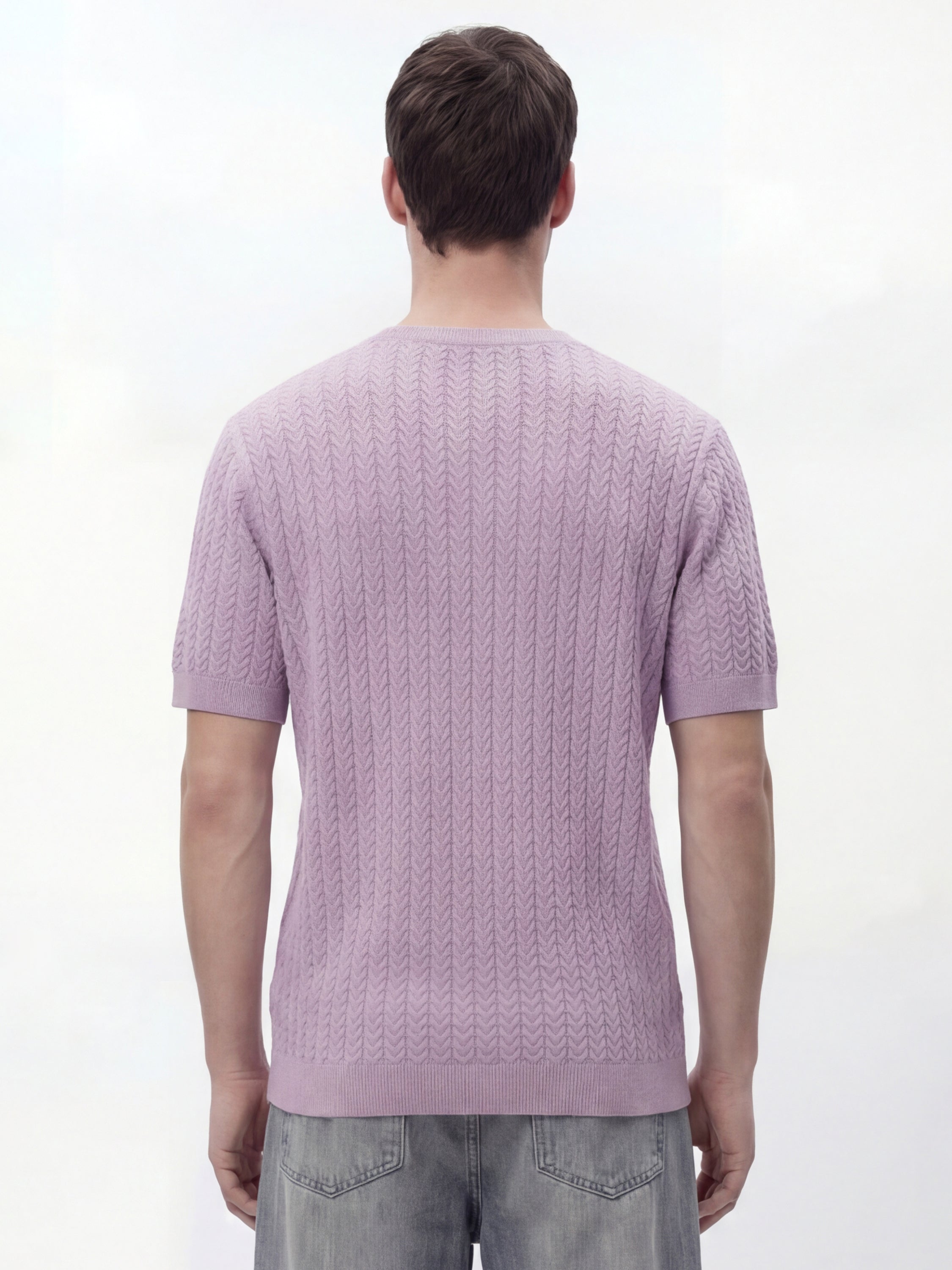 Highlander Men Lavender Self Design Round Neck T-Shirt - Lavender - Image 3