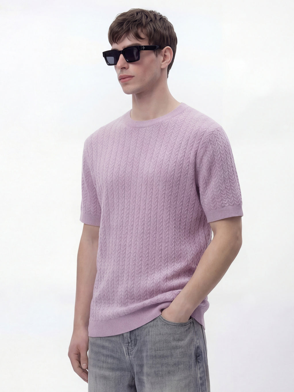 Highlander Men Lavender Self Design Round Neck T-Shirt - Lavender - Image 4