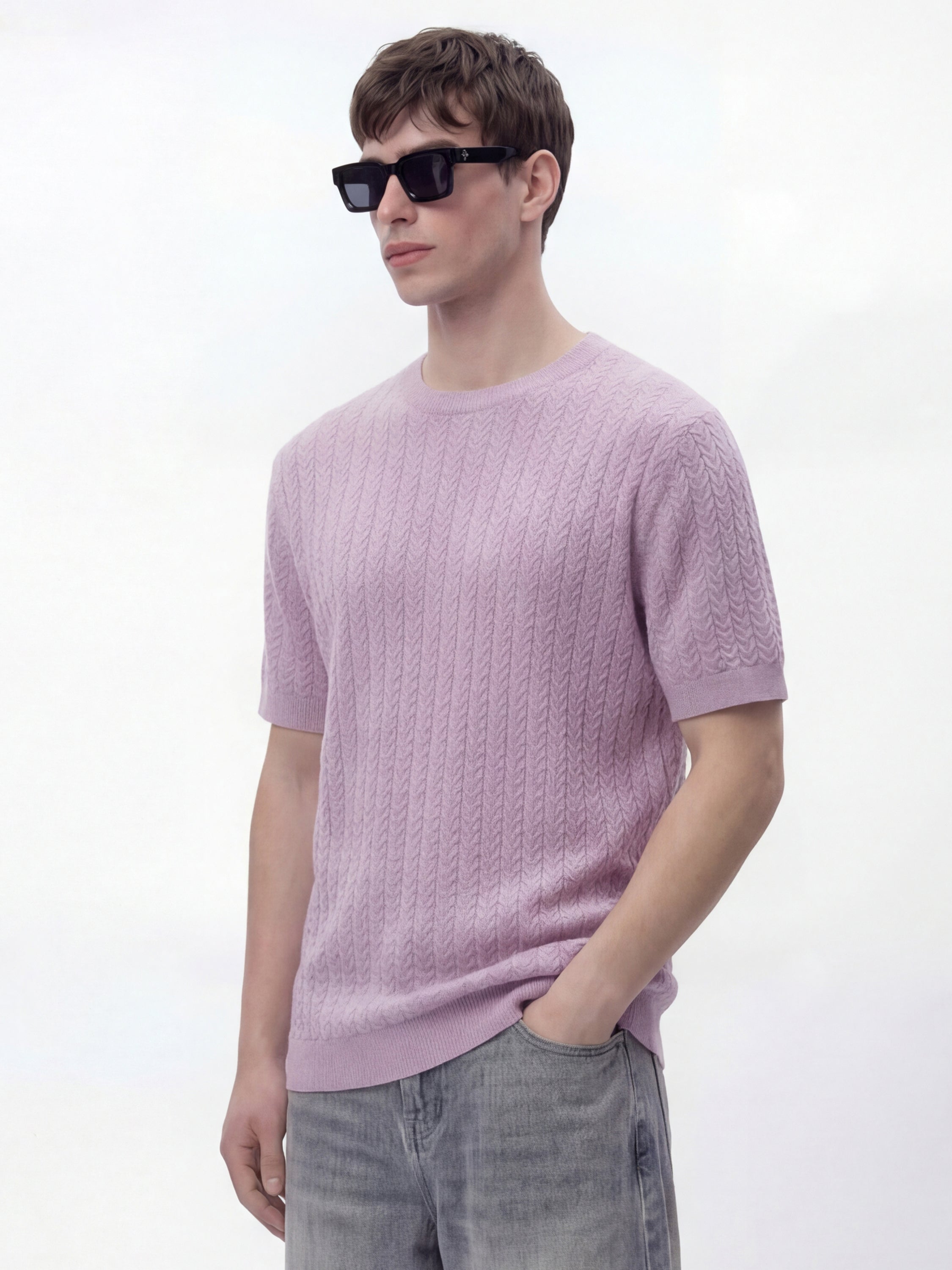 Highlander Men Lavender Self Design Round Neck T-Shirt - Lavender - Image 4