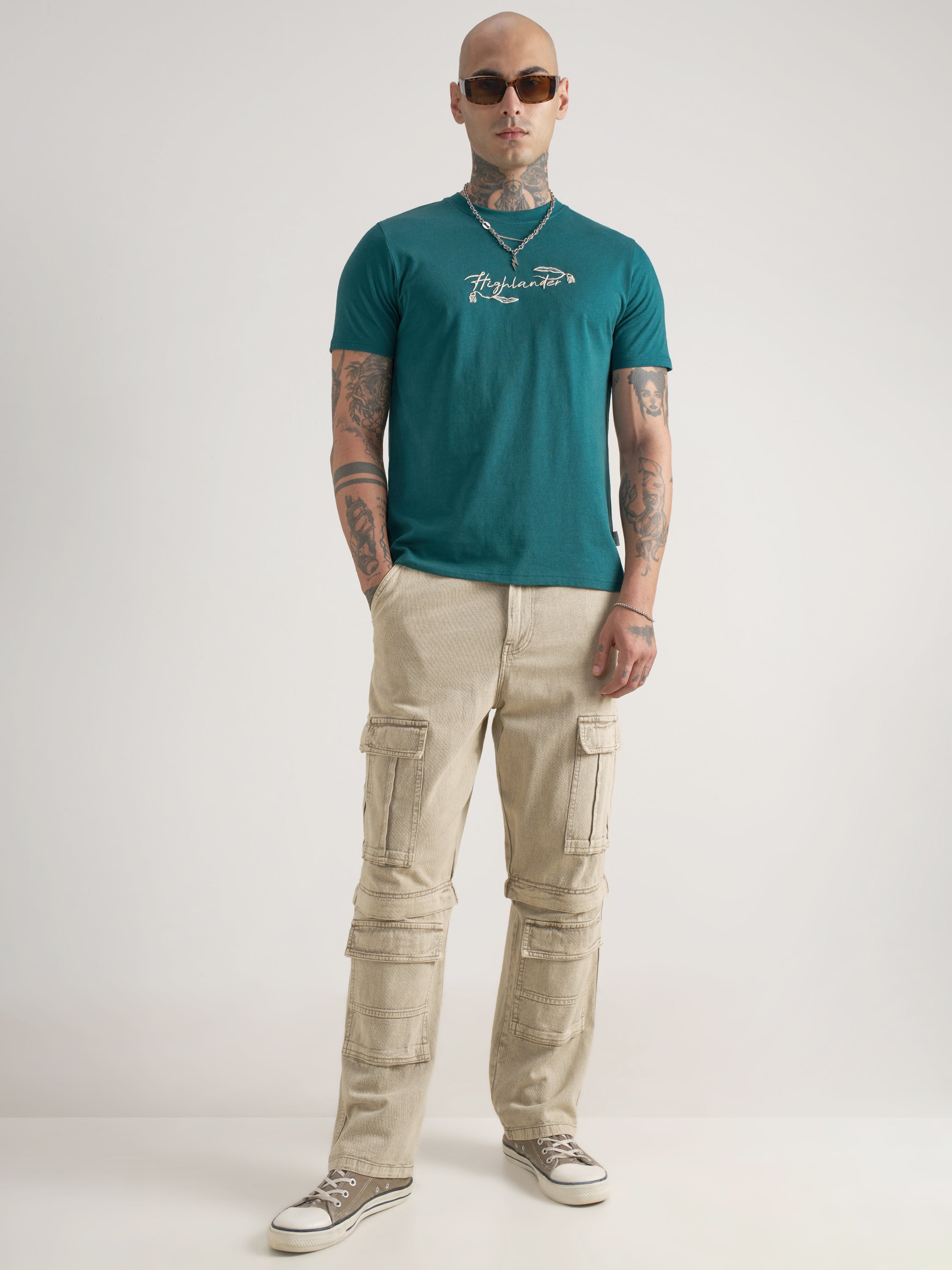 Highlander Men Teal Printed Round Neck T-Shirt - Teal - Image 2