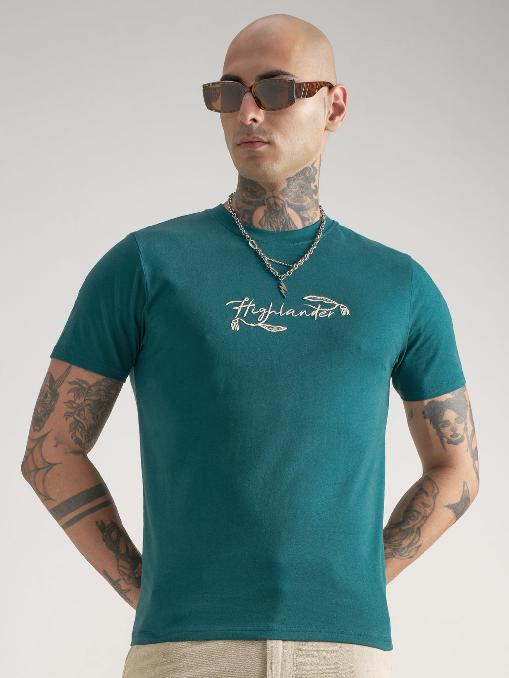 Highlander Men Teal Printed Round Neck T-Shirt - Teal - Image 3