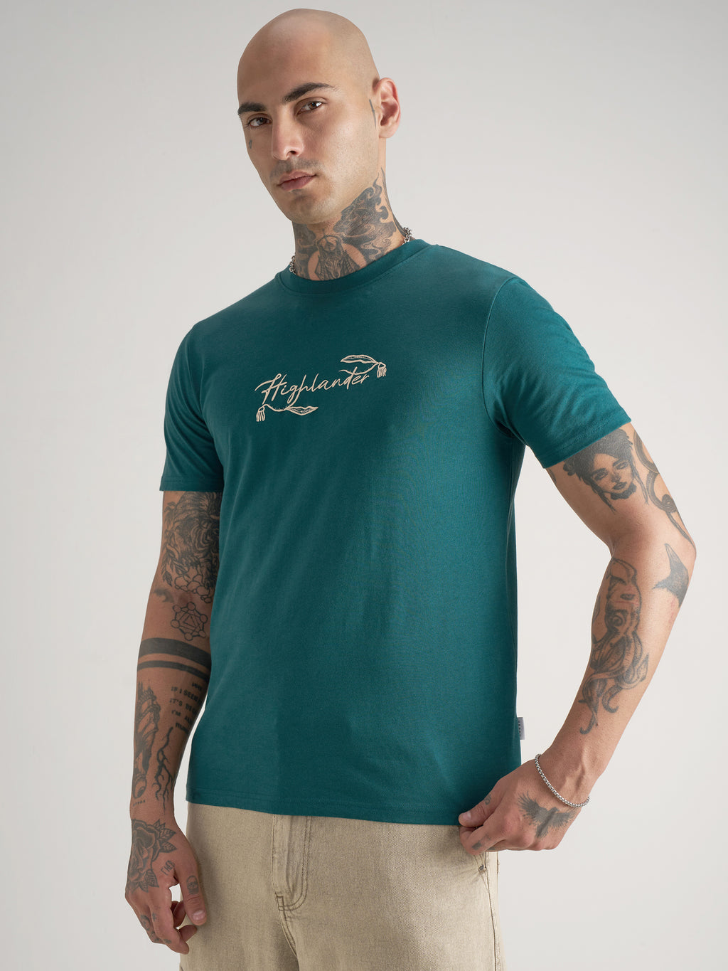 Highlander Men Teal Printed Round Neck T-Shirt - Teal - Image 4