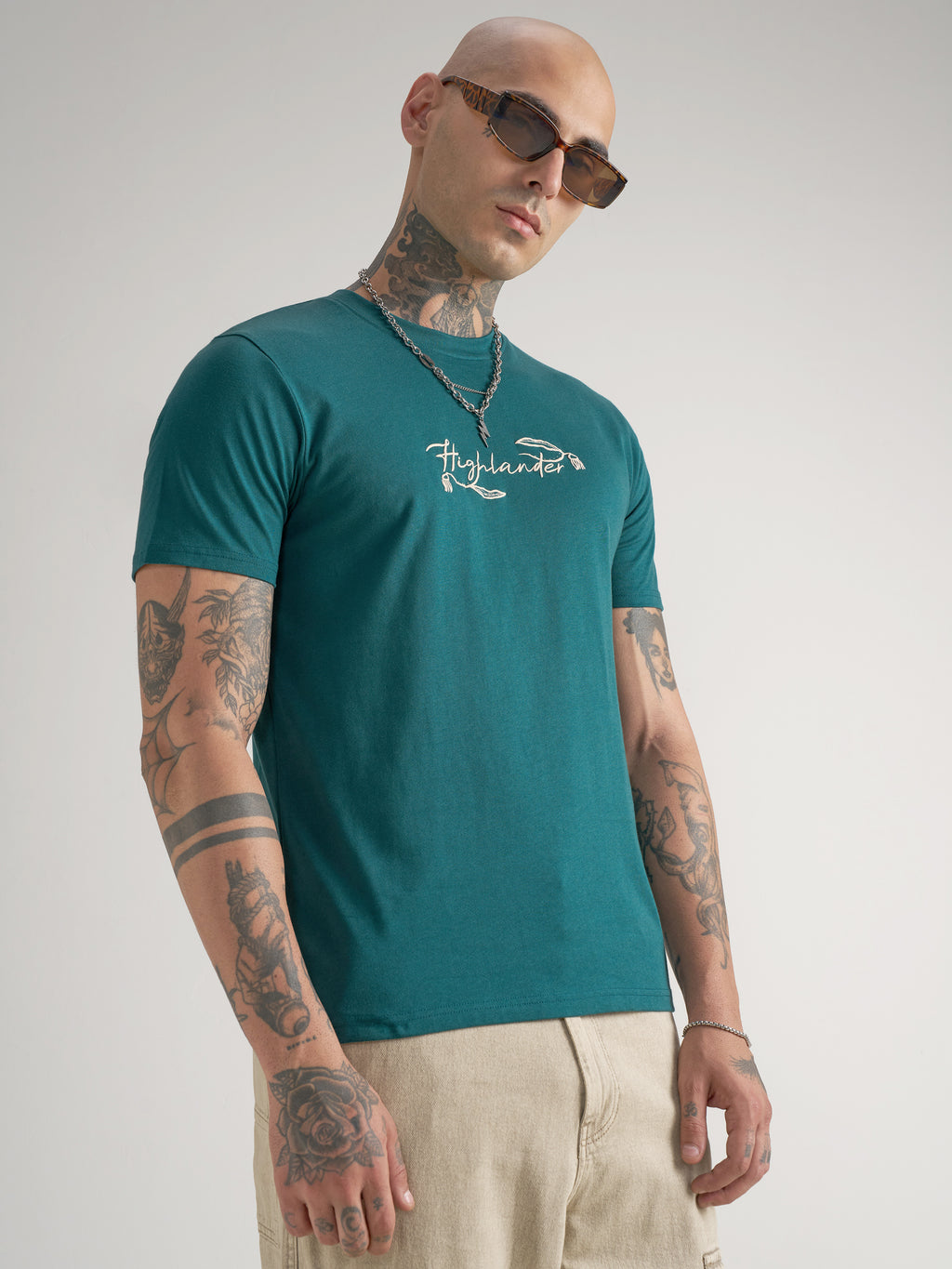 Highlander Men Teal Printed Round Neck T-Shirt - Teal - Image 6