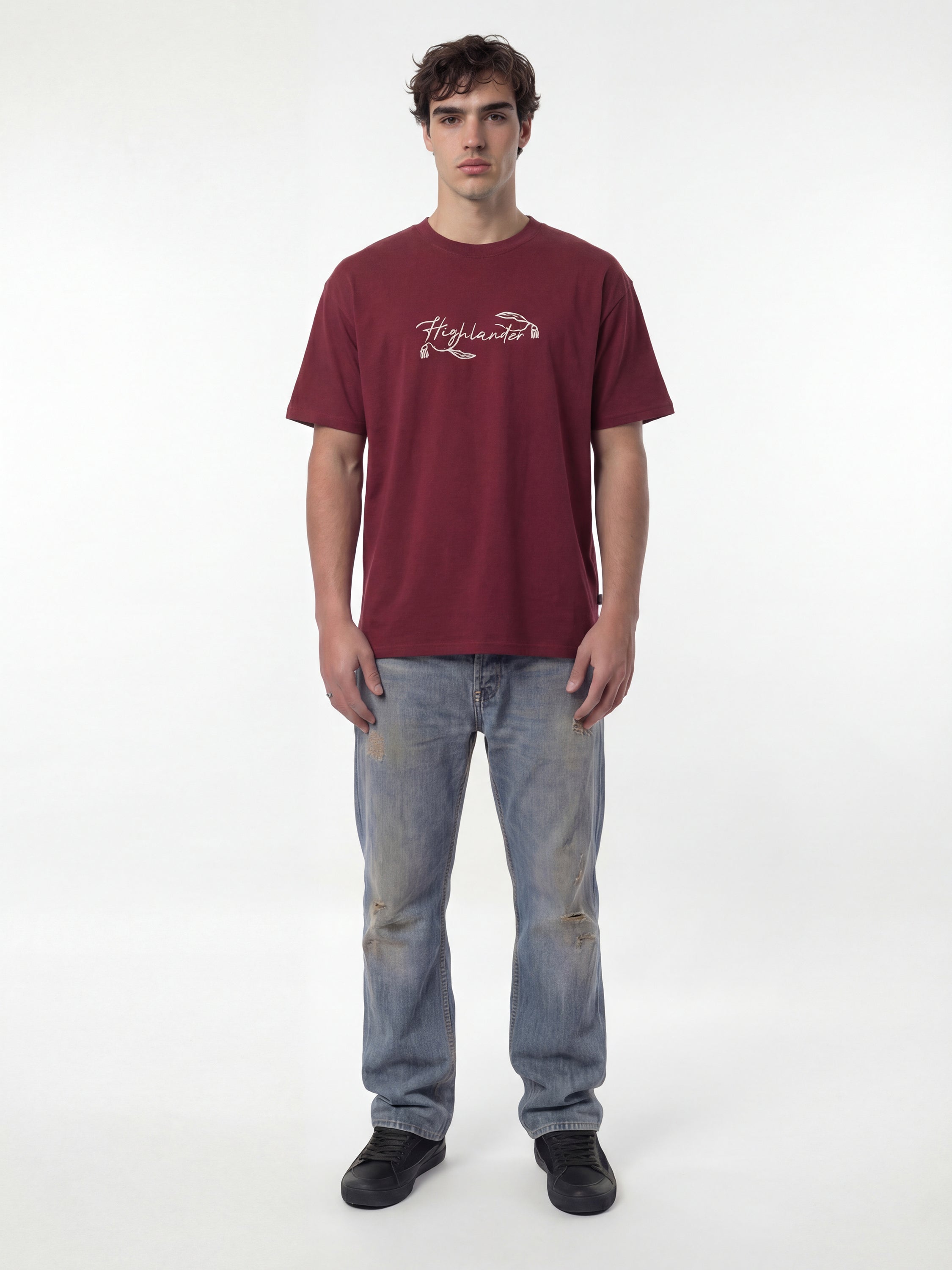 Highlander Men Maroon Printed Round Neck T-Shirt - Maroon - Image 4