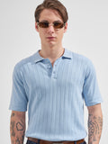 Highlander Men Blue Self Design Polo Collar  T-Shirt
