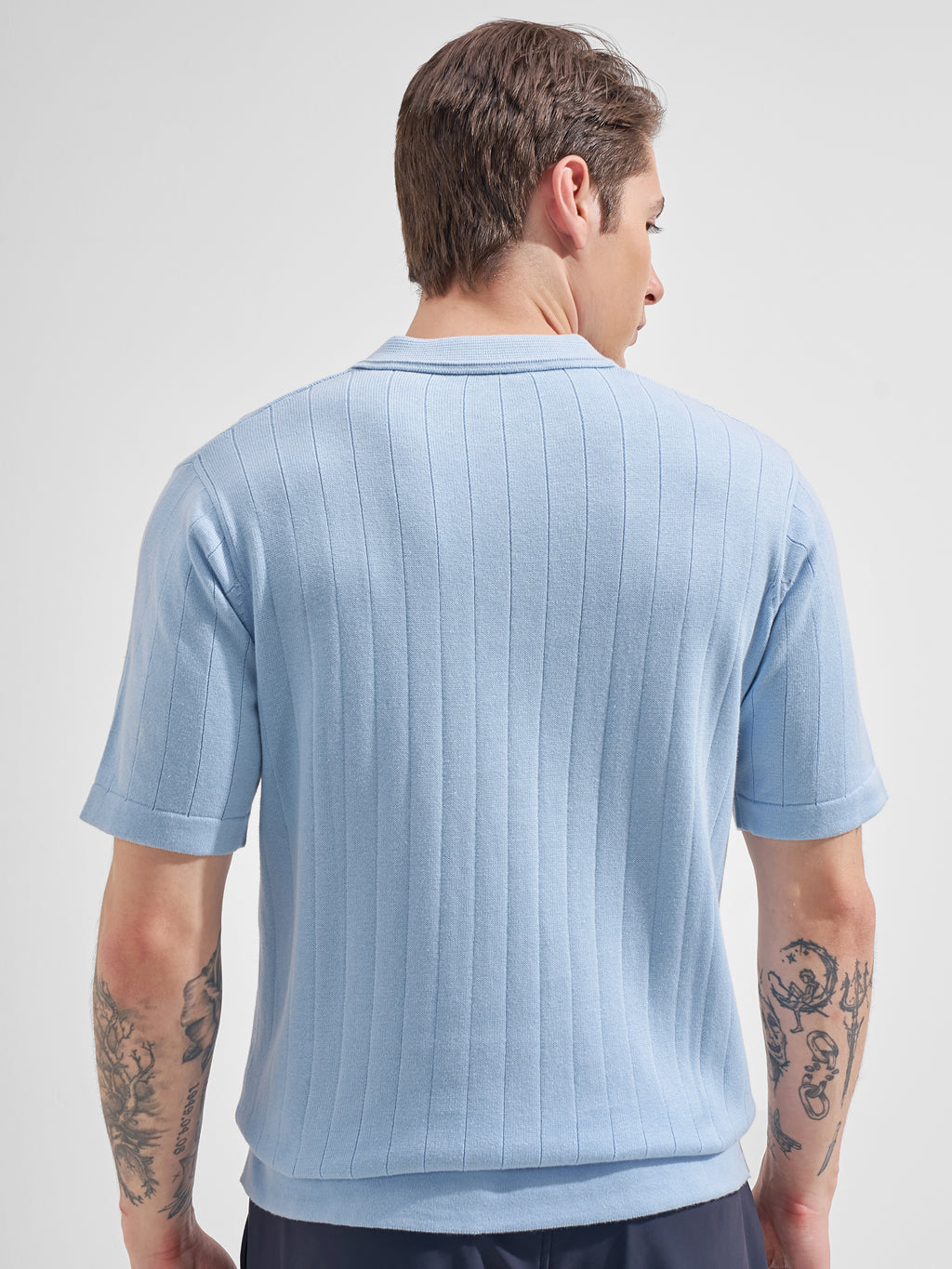 Highlander Men Blue Self Design Polo Collar  T-Shirt